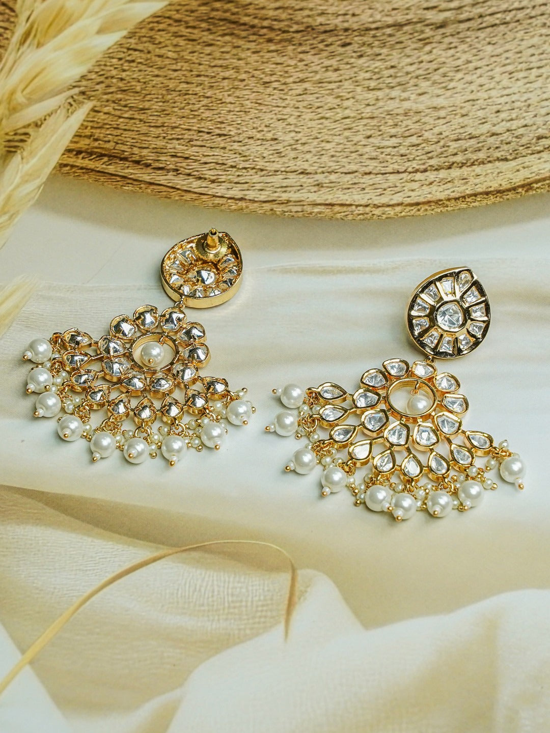 Zevar Club 12K Gold-Plated Roshini Kundan Pearl Chand Baalis