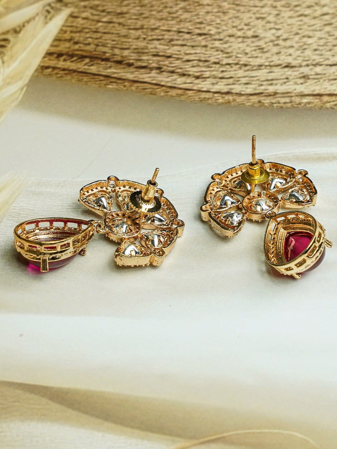 Zevar Club 12K Gold-Plated Raani Ruby Kundan Diamond Drop Earrings