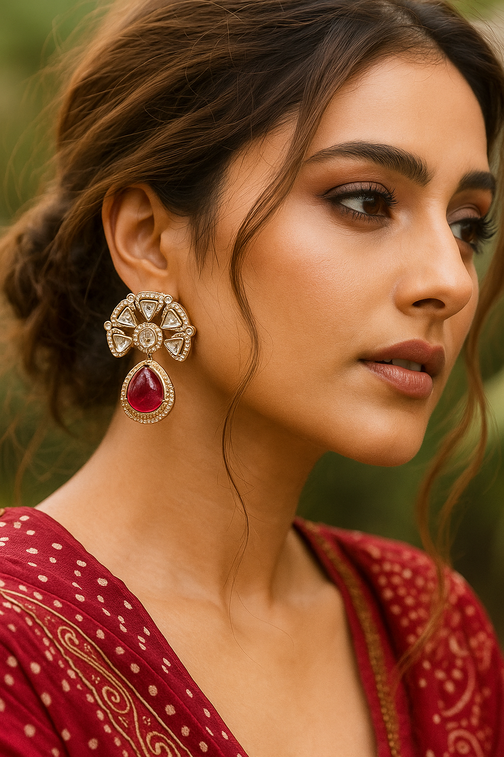 Zevar Club 12K Gold-Plated Raani Ruby Kundan Diamond Drop Earrings