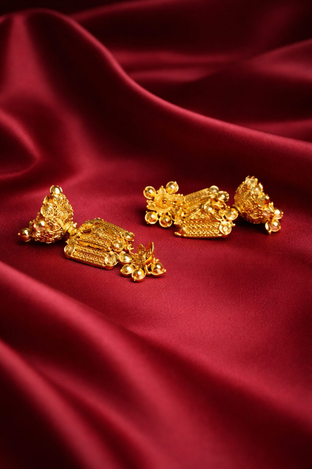 Zevar Club 18K Gold-Plated Red Kundan Stone Studded Floral Drop Earrings with Pearl Jhumka