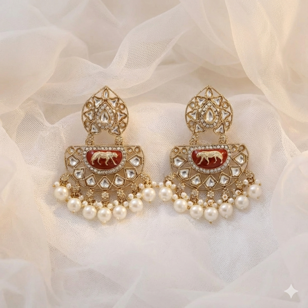 Bridal Statement Kundan Pearl Chandbali Earrings