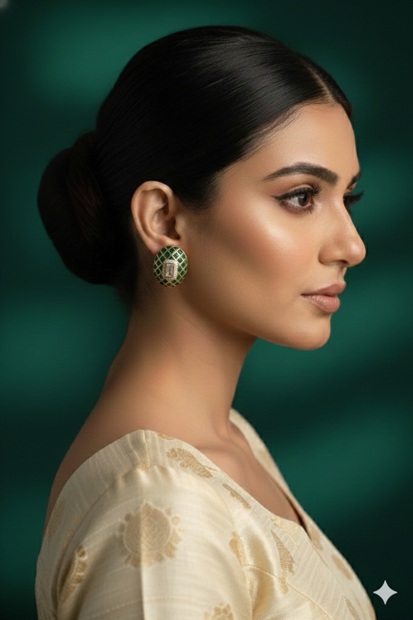 Bold Statement Emerald Enamel Stud Earrings