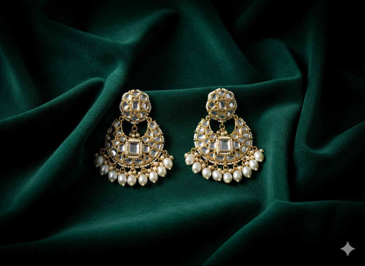 Wedding Ready Kundan Pearl Chandbali Earrings