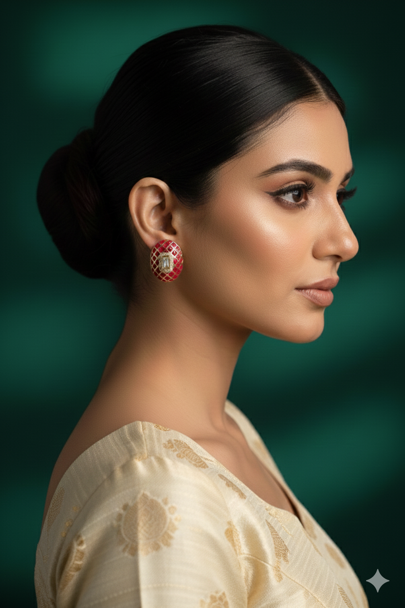 Bold Statement Ruby Enamel Stud Earrings