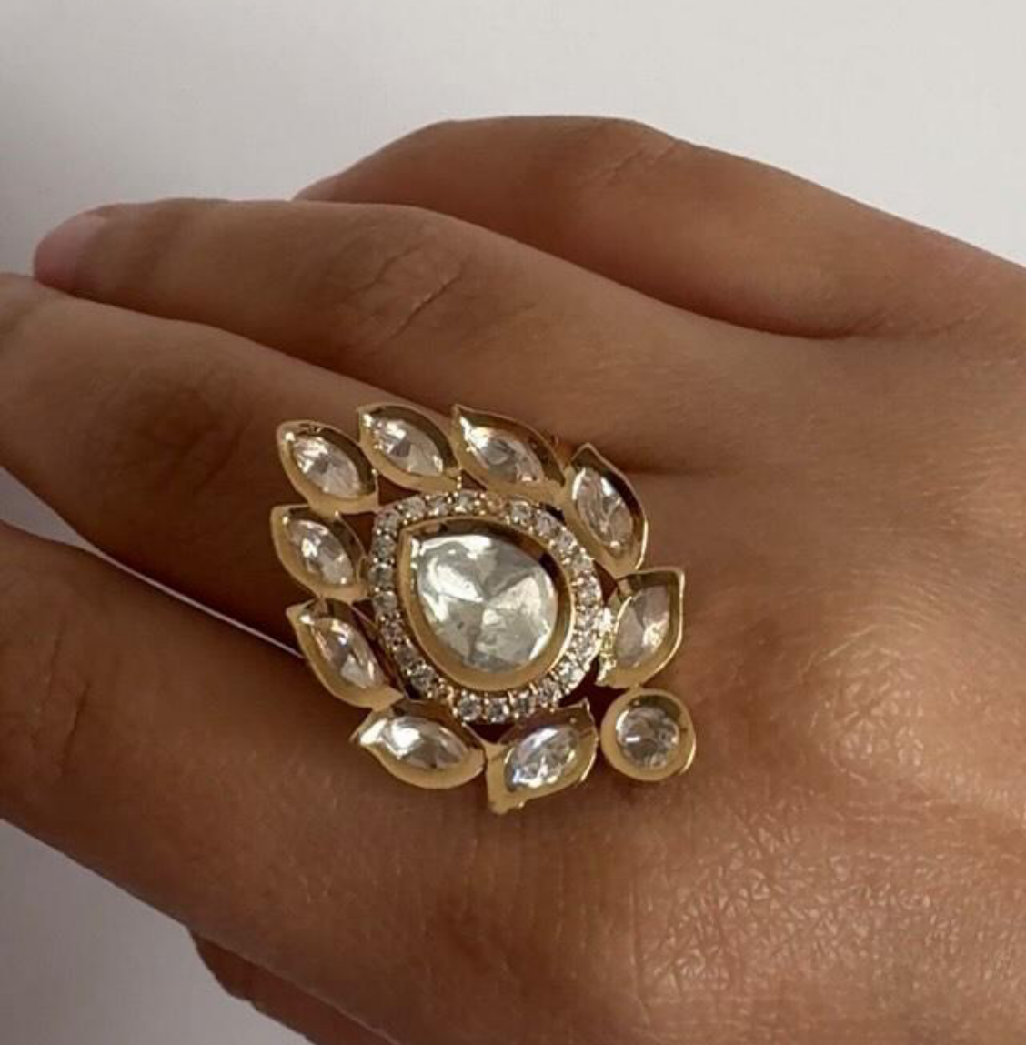 Zevar Club 12K Gold-Plated Kundan Agni Adjustable Ring