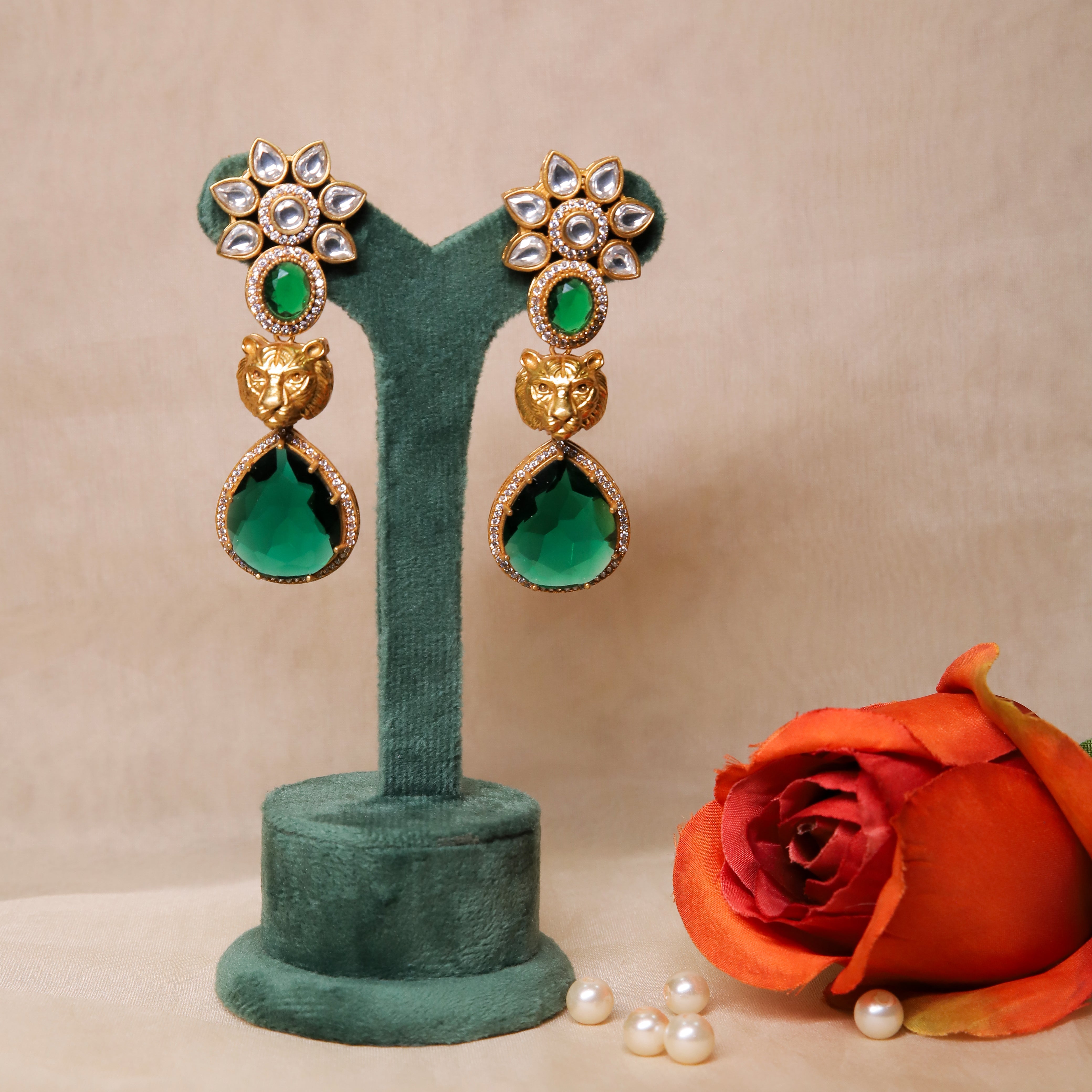 Zevar Club Kundan Stoned Sabyasachi Inspired Lion Drop Earrings