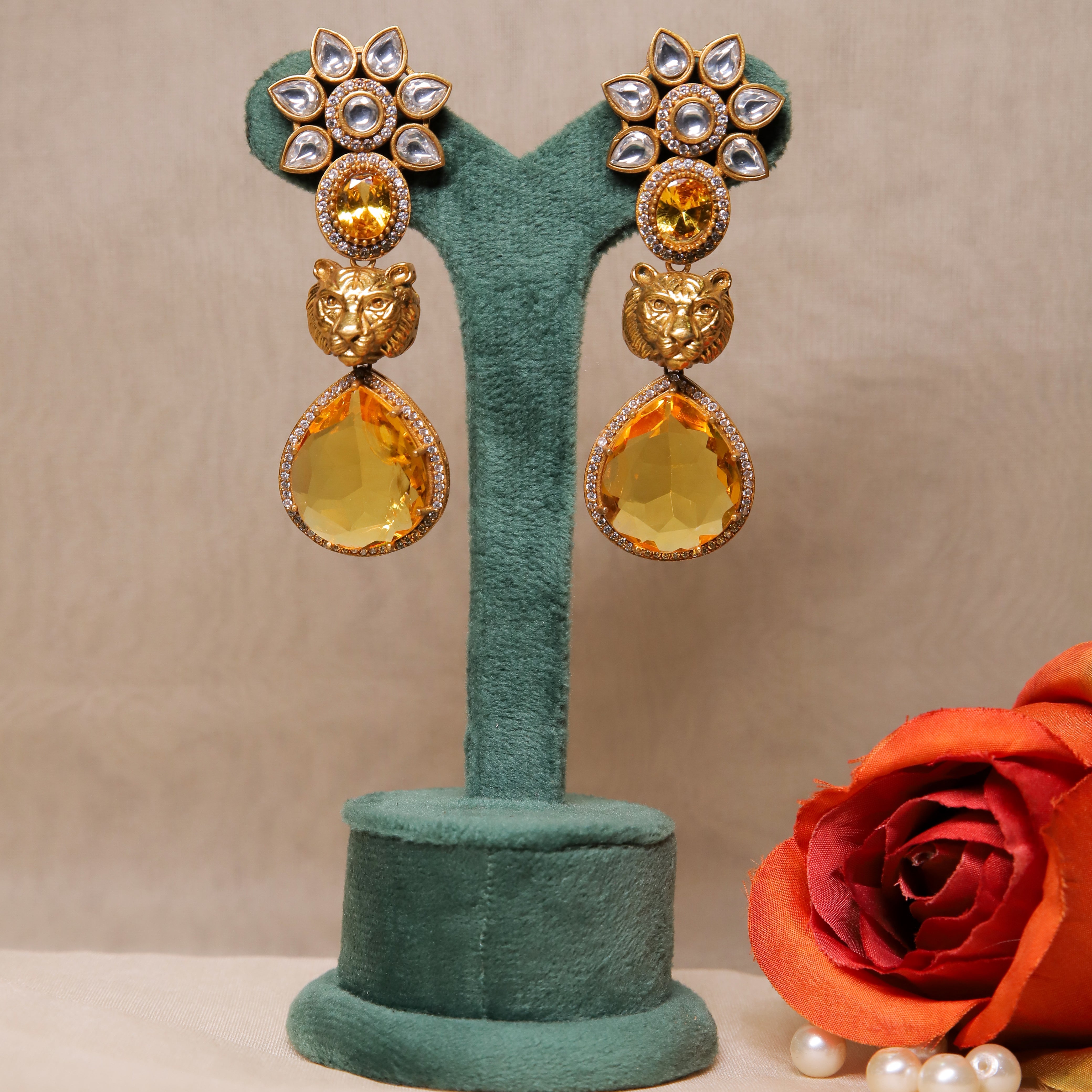 Zevar Club Kundan Stoned Sabyasachi Inspired Lion Drop Earrings