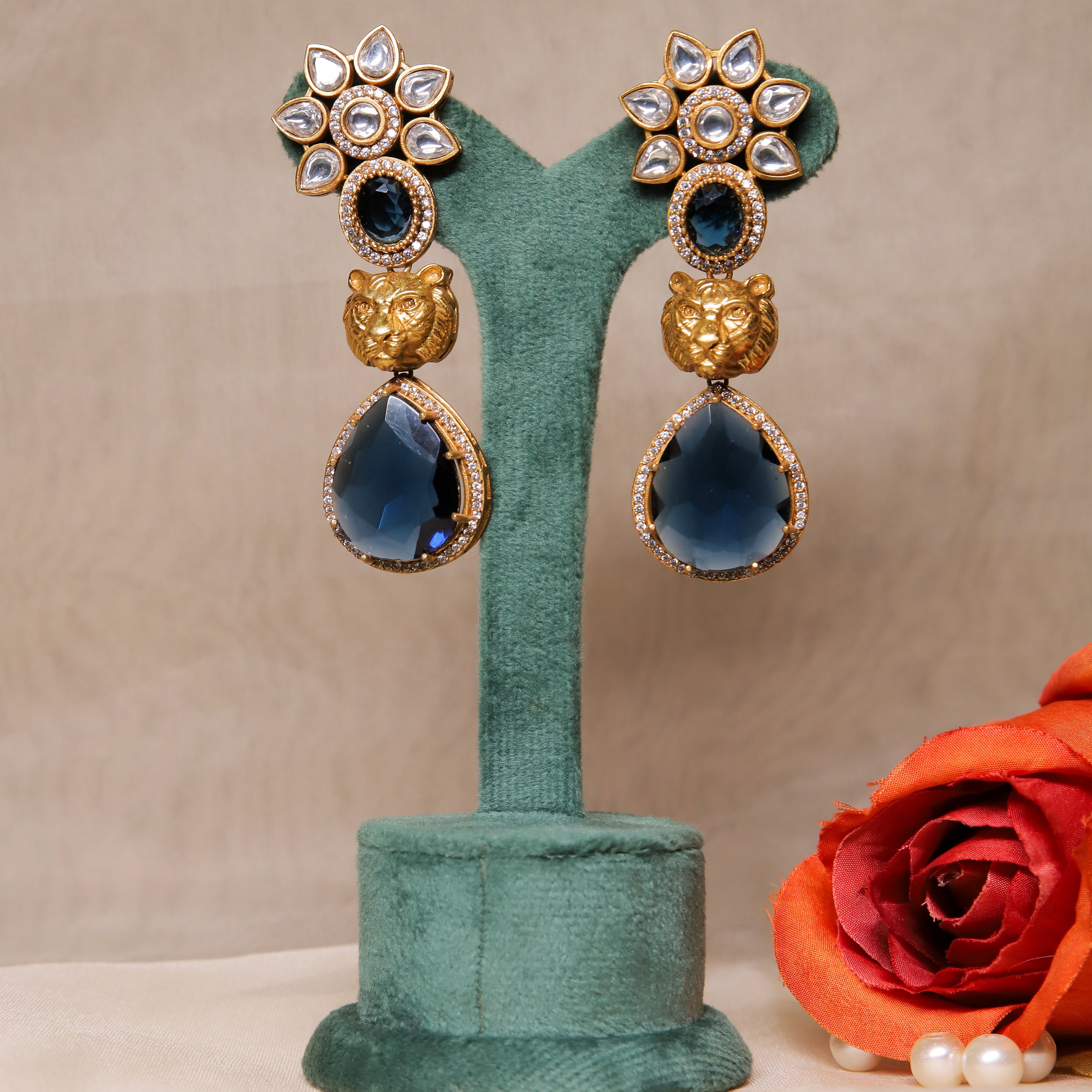 Zevar Club Kundan Stoned Sabyasachi Inspired Lion Drop Earrings