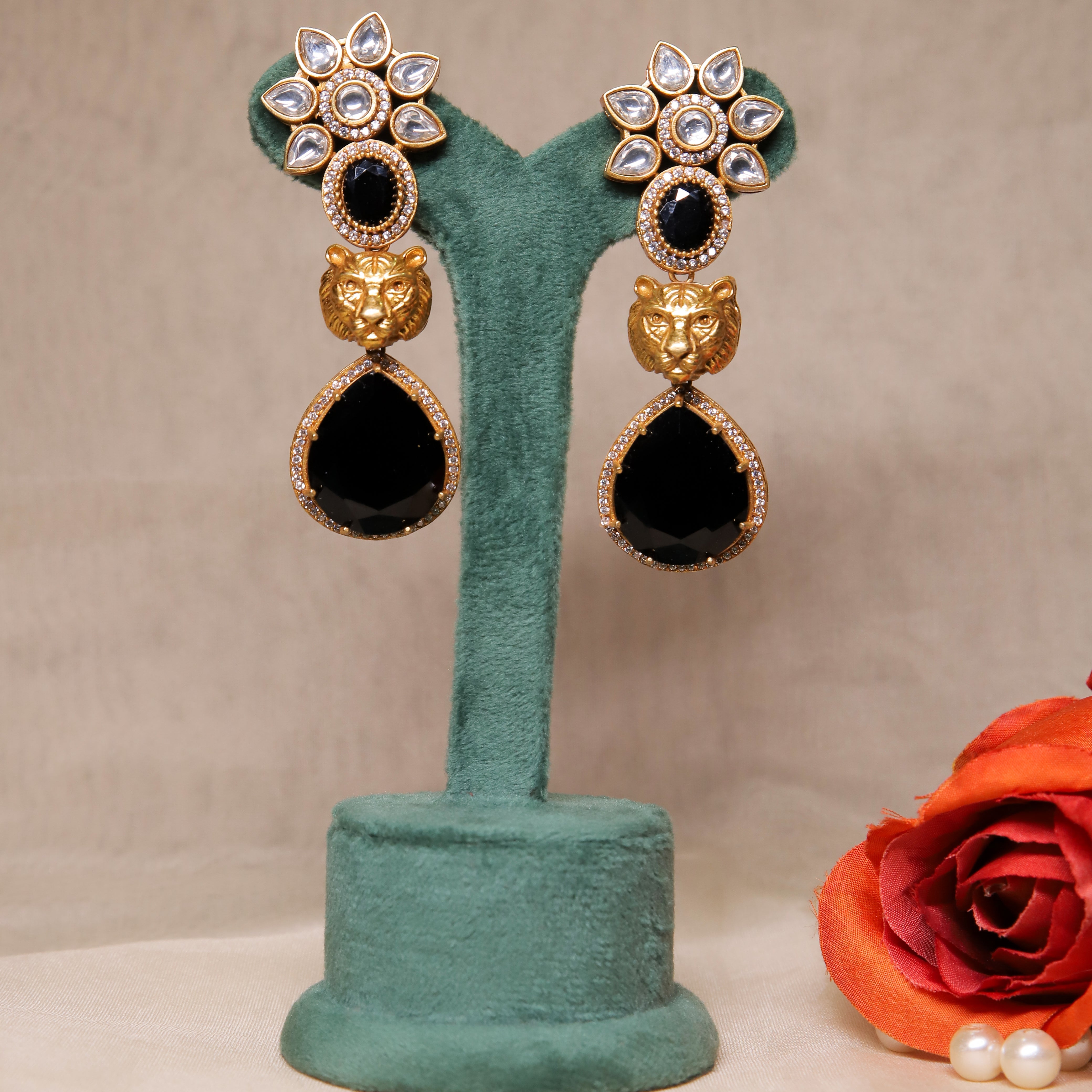 Zevar Club Kundan Stoned Sabyasachi Inspired Lion Drop Earrings