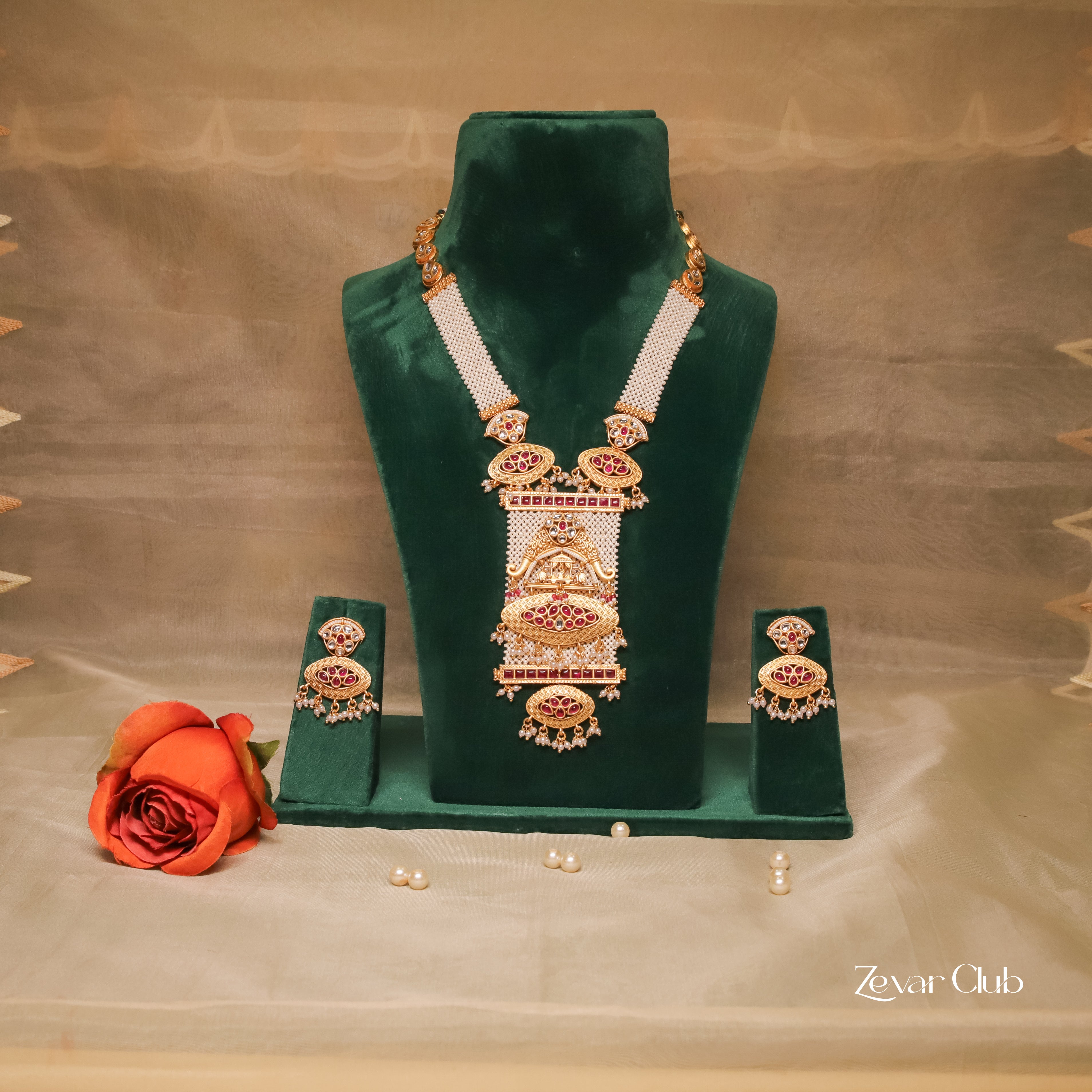 Zevar Club Designer Antique Rajwada Knitted Pearl Jewellery Set