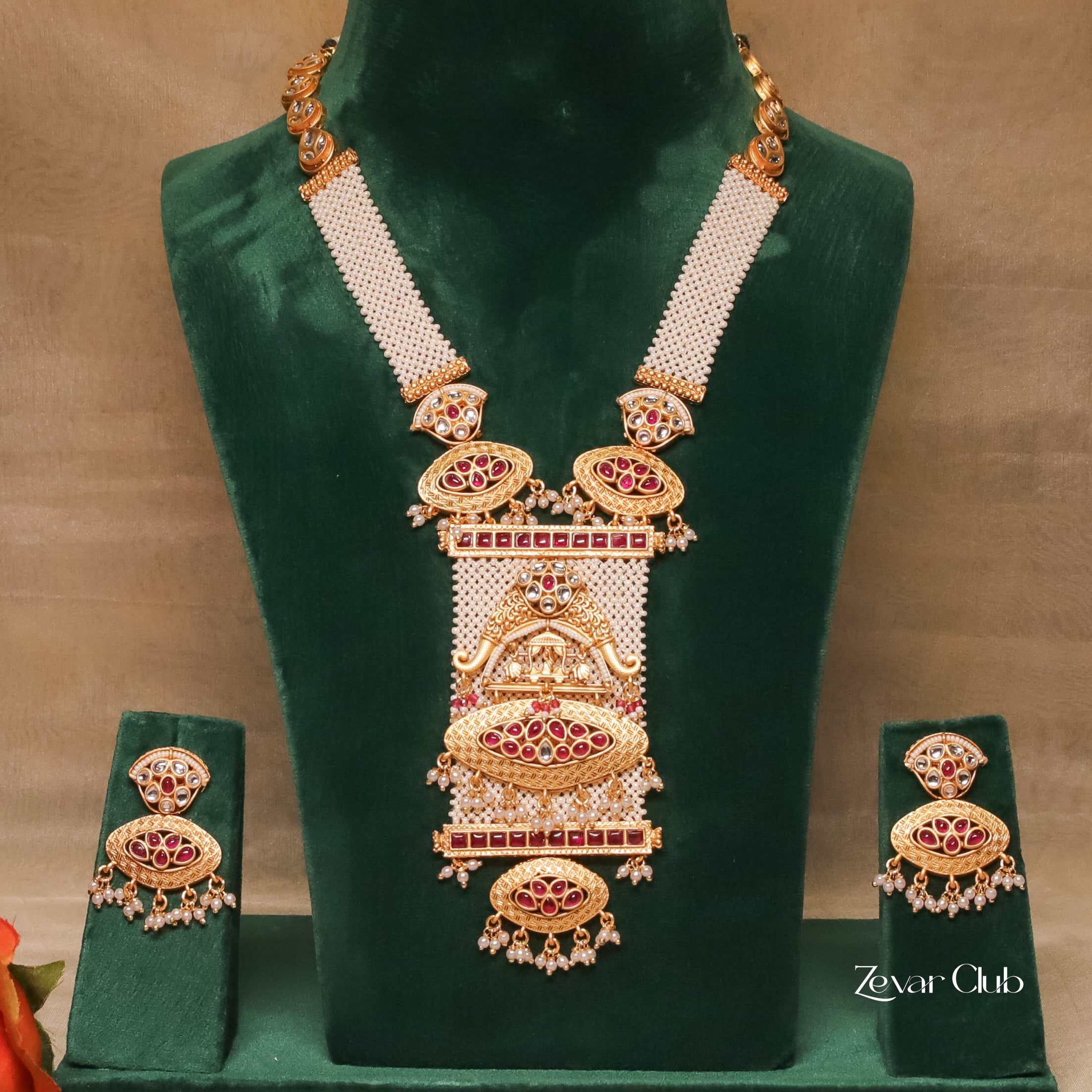 Zevar Club Designer Antique Rajwada Knitted Pearl Jewellery Set