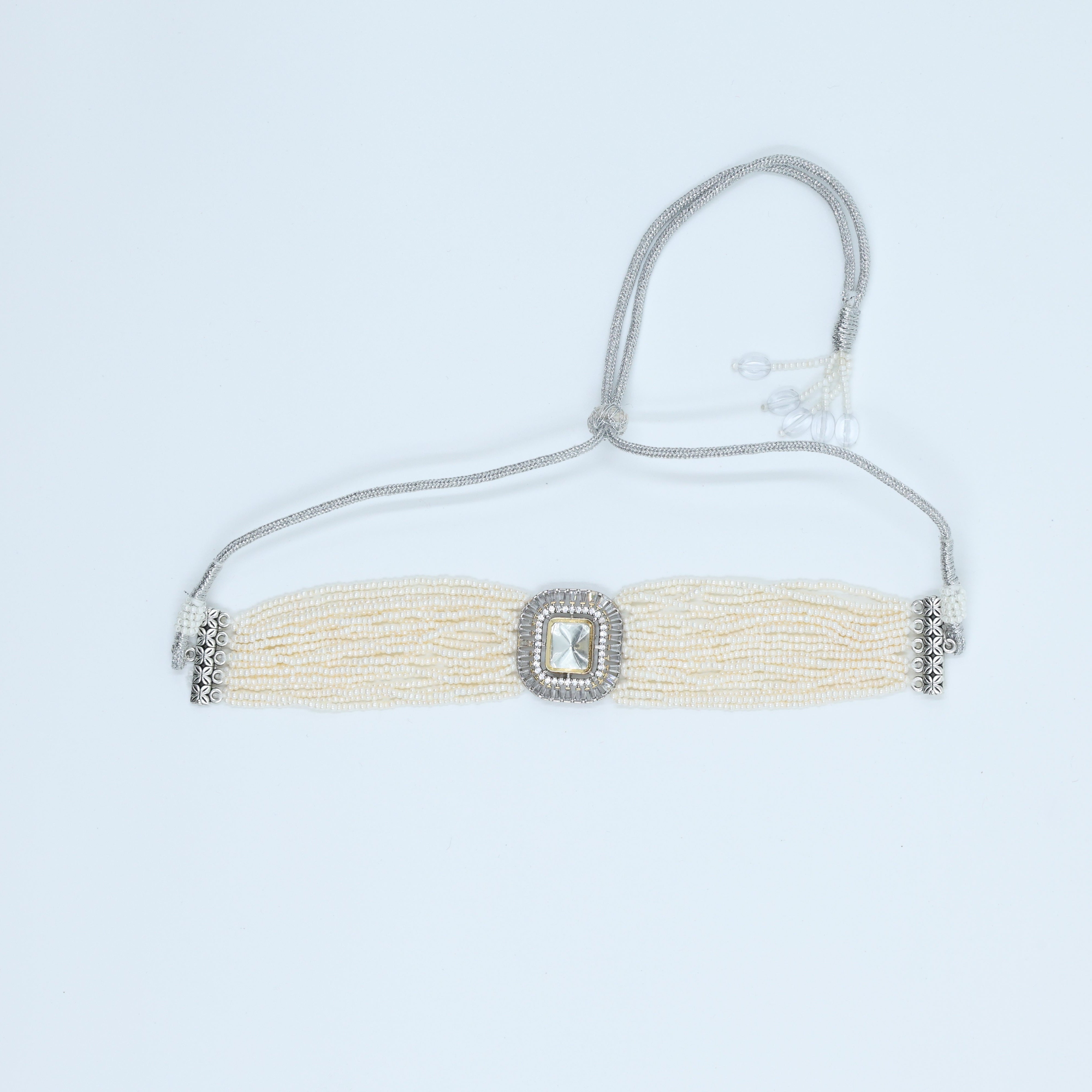 Zevar Club Rhodium Plated Ivory Fine Pearl Choker