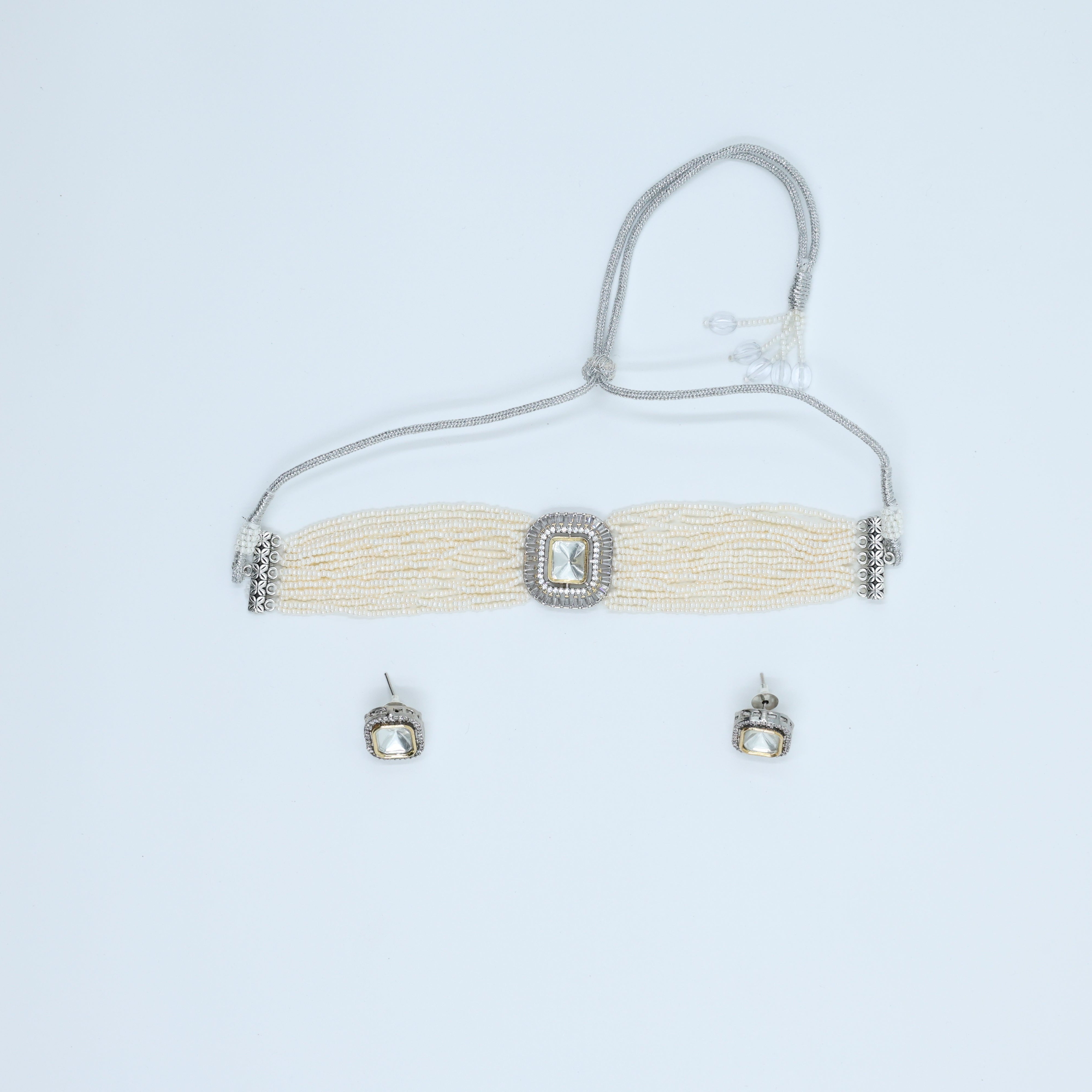 Zevar Club Rhodium Plated Ivory Fine Pearl Choker