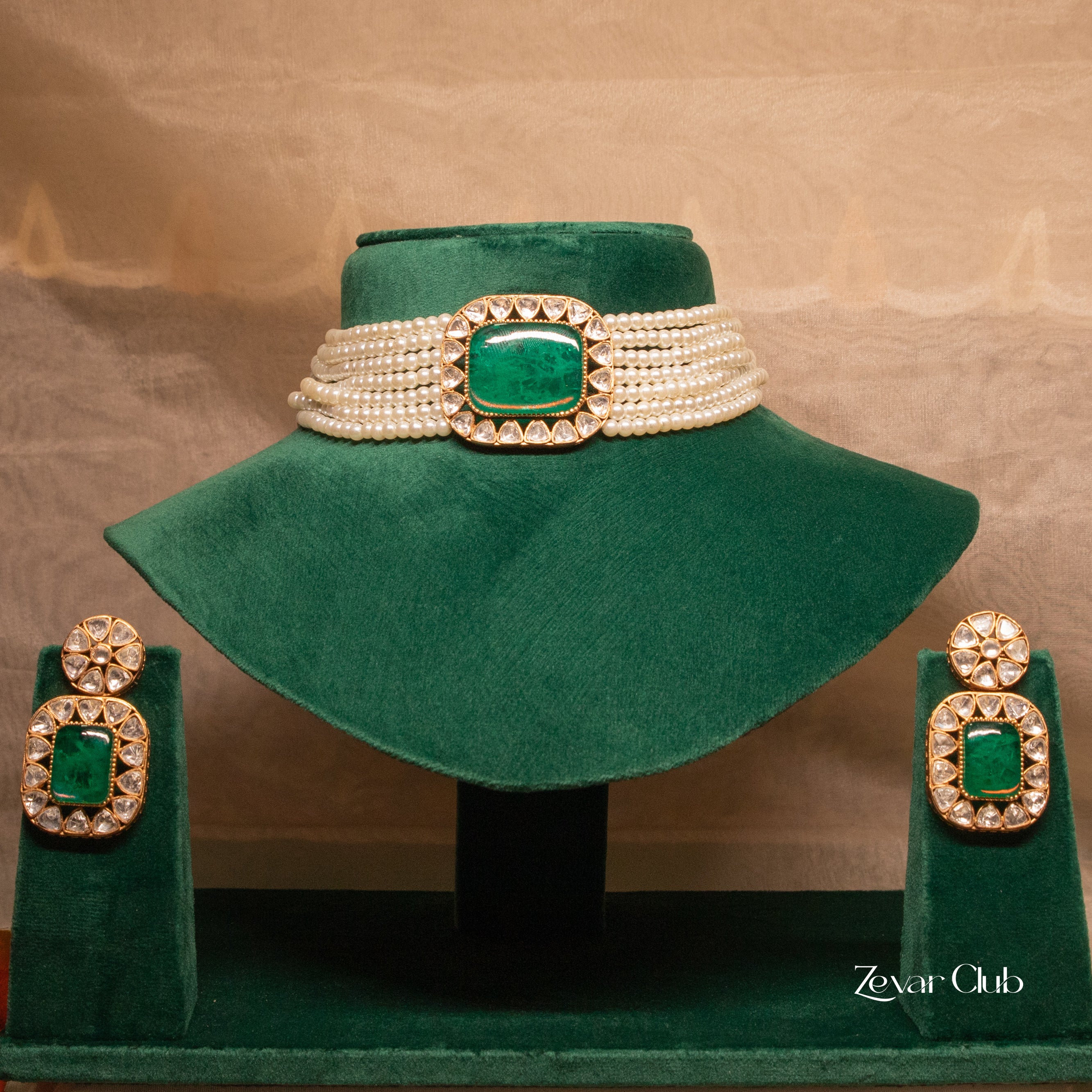 Zevar Club Darshini Semi Precious Quartz Pearl Choker Set