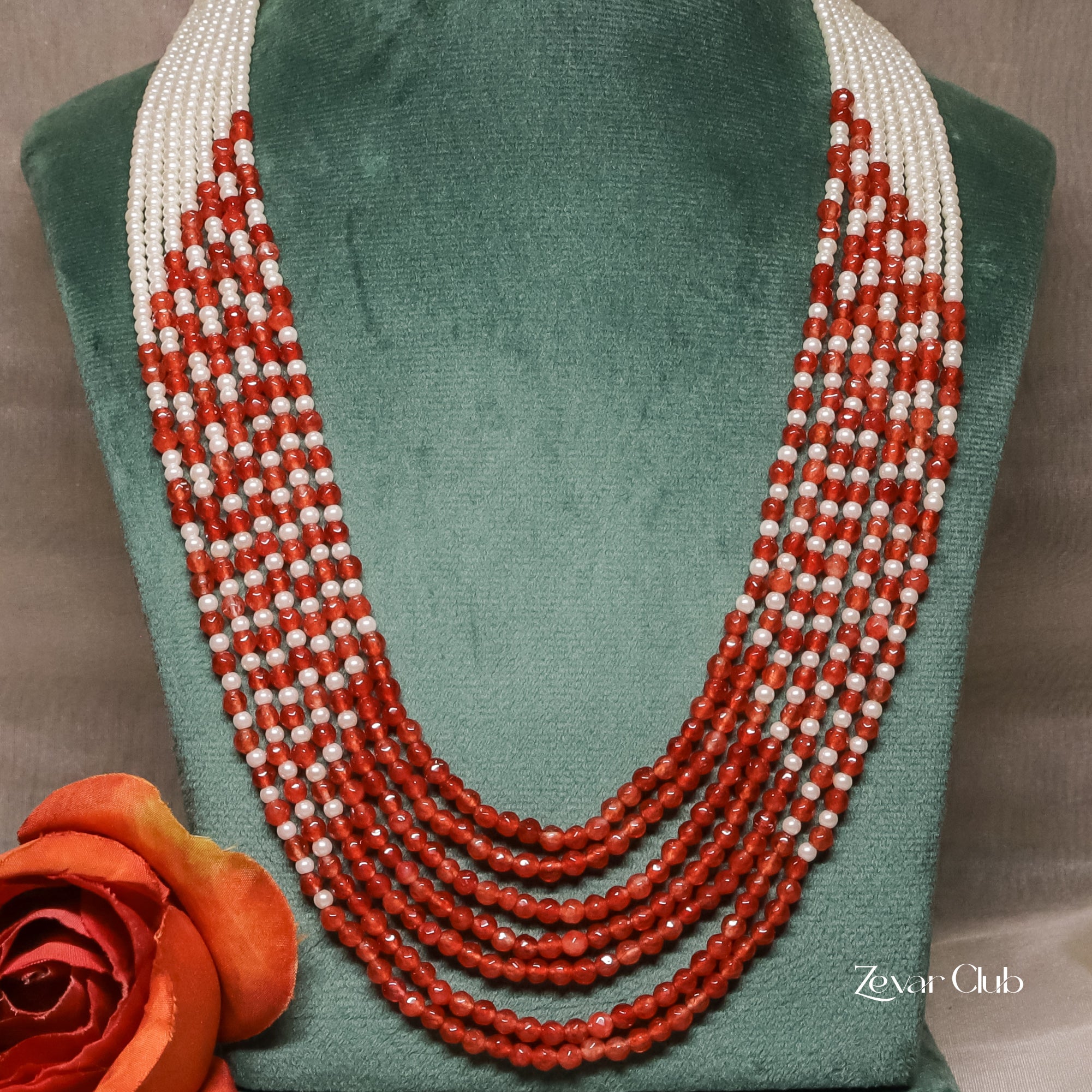 Zevar Club Seven Layered Fine Pearls Semi Precious Necklace