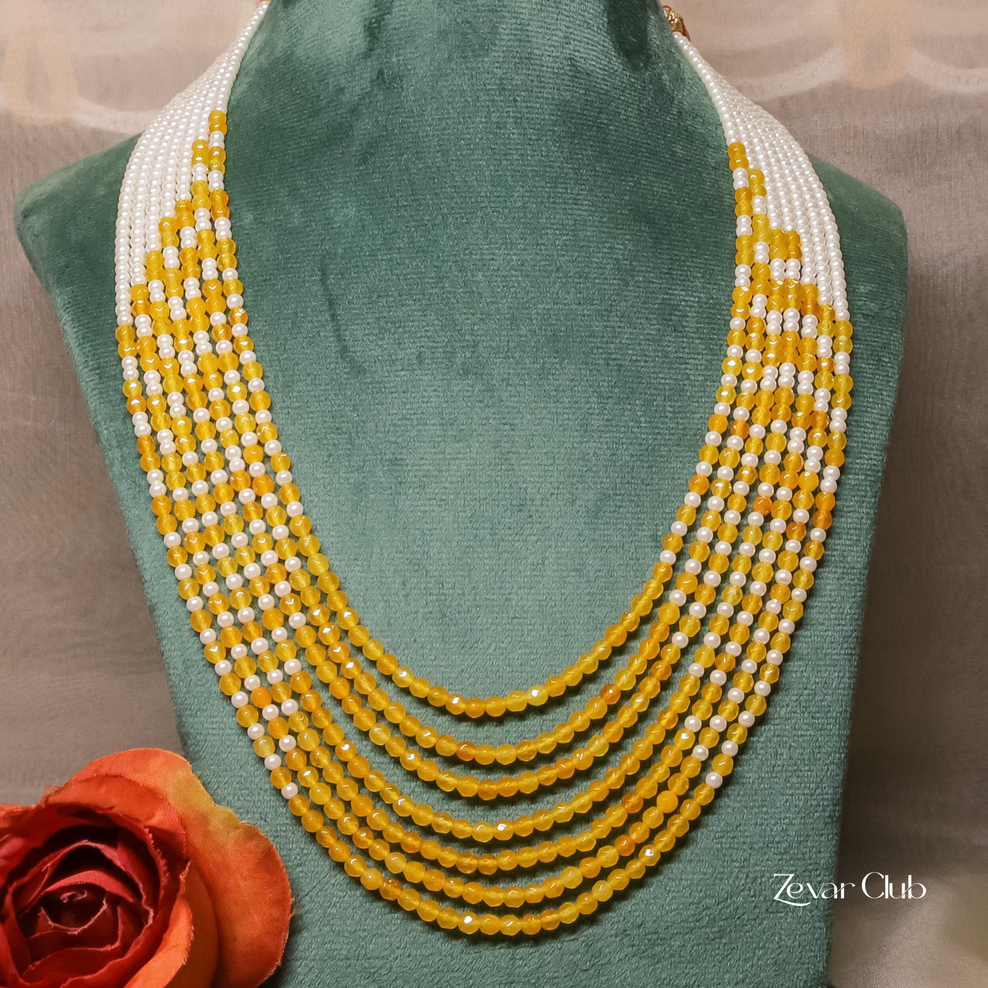 Zevar Club Seven Layered Fine Pearls Semi Precious Necklace