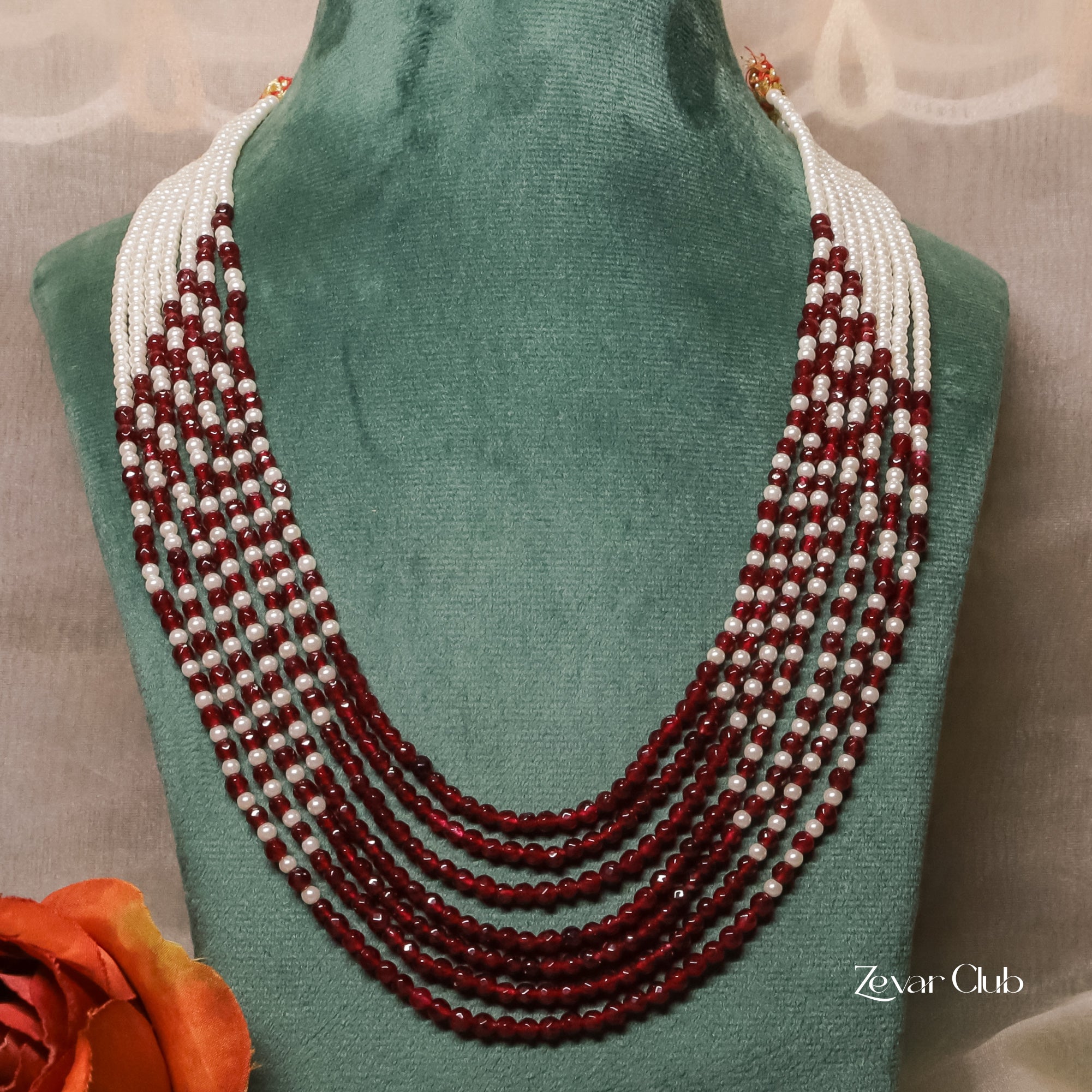 Zevar Club Seven Layered Fine Pearls Semi Precious Necklace