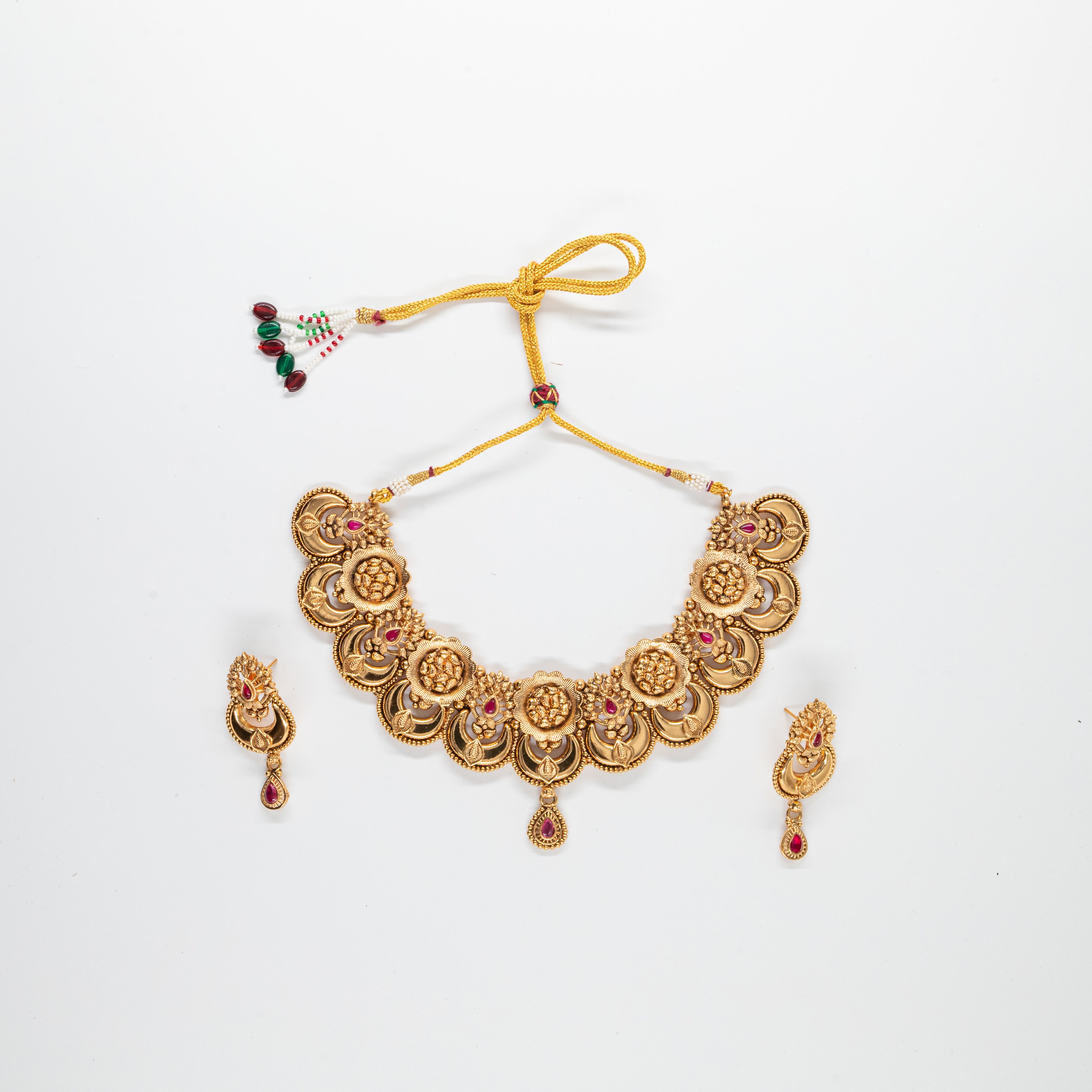 Temple Maroon Set with Handcrafted detailing