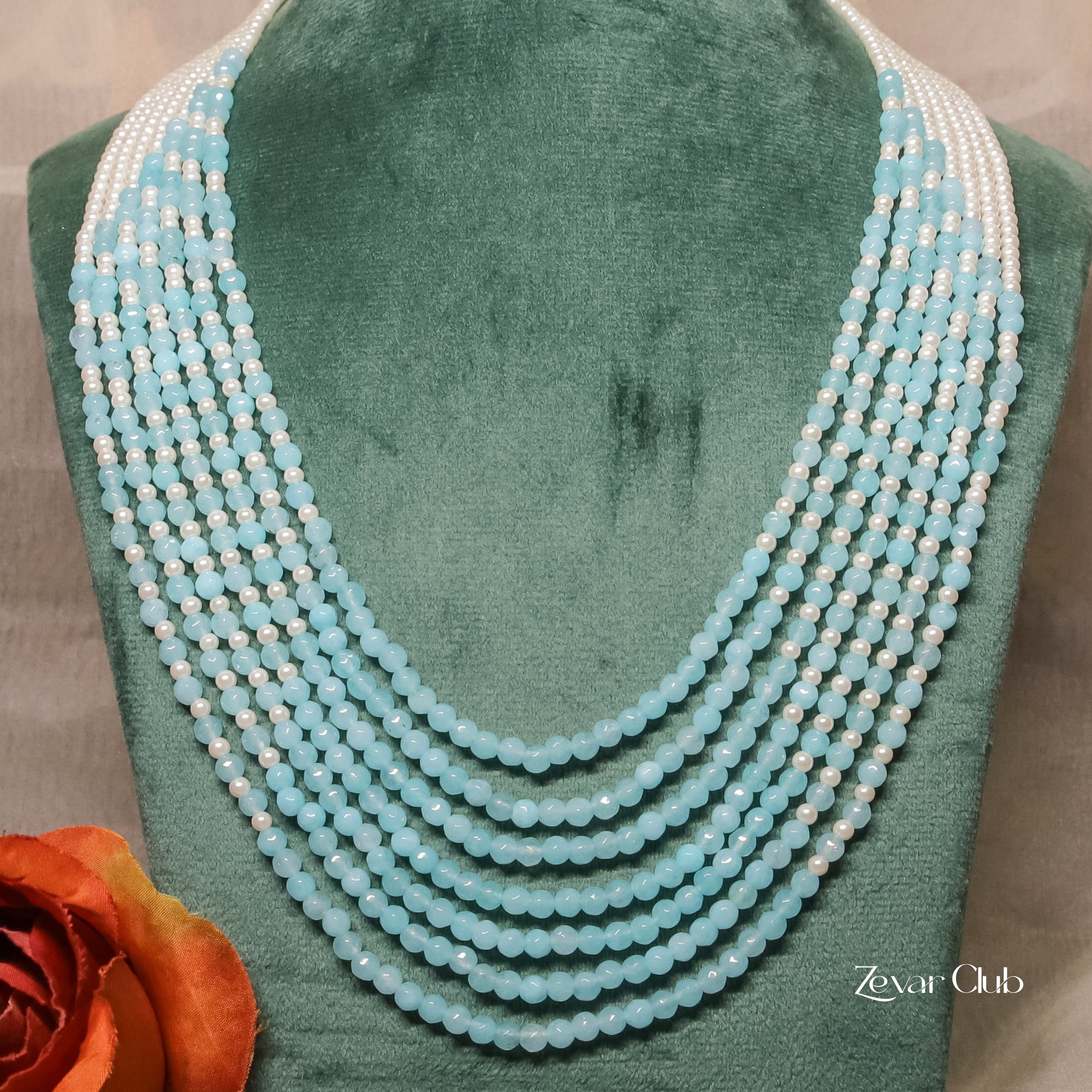 Zevar Club Seven Layered Fine Pearls Semi Precious Necklace