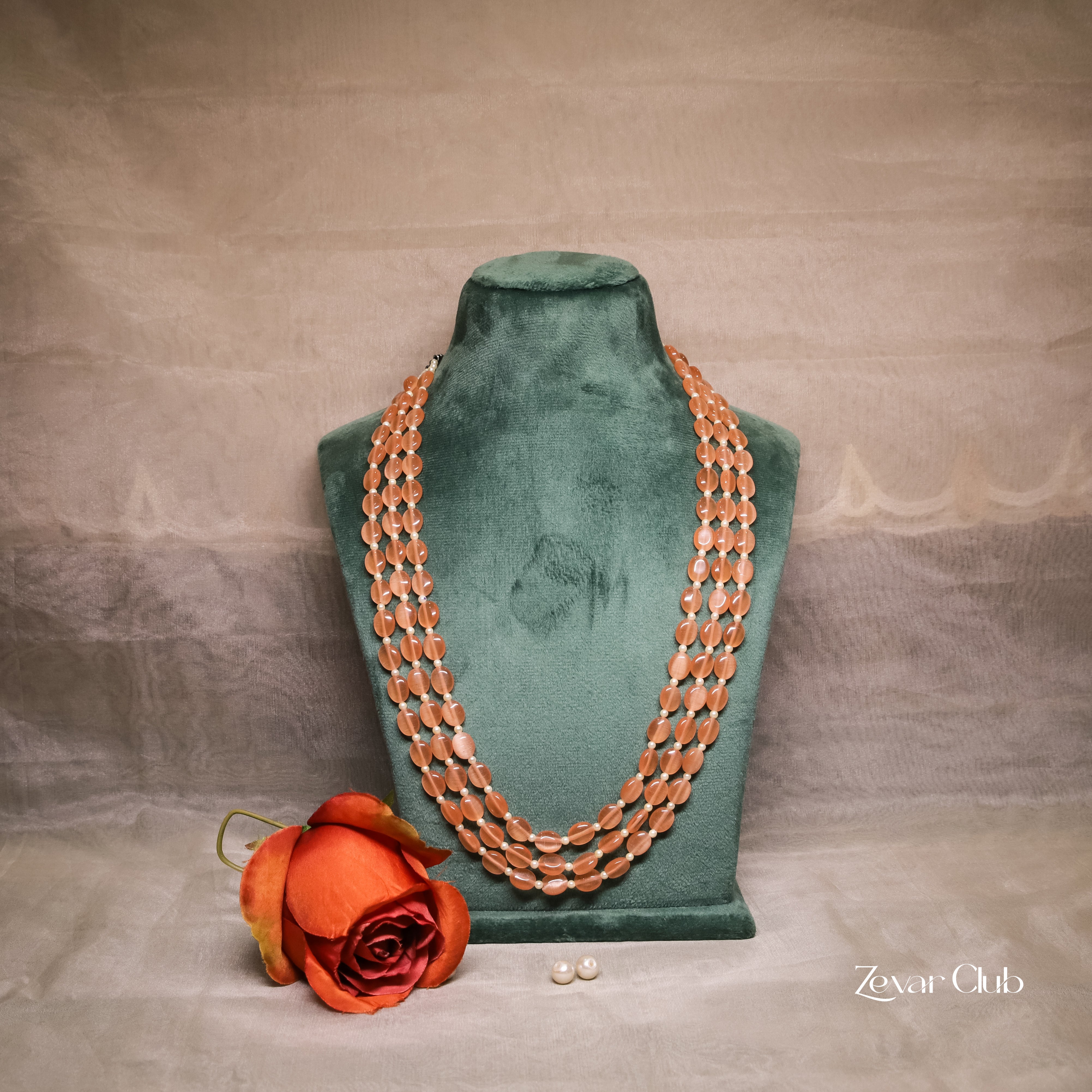 Zevar Club Three Lines Gemstone Beads Necklace