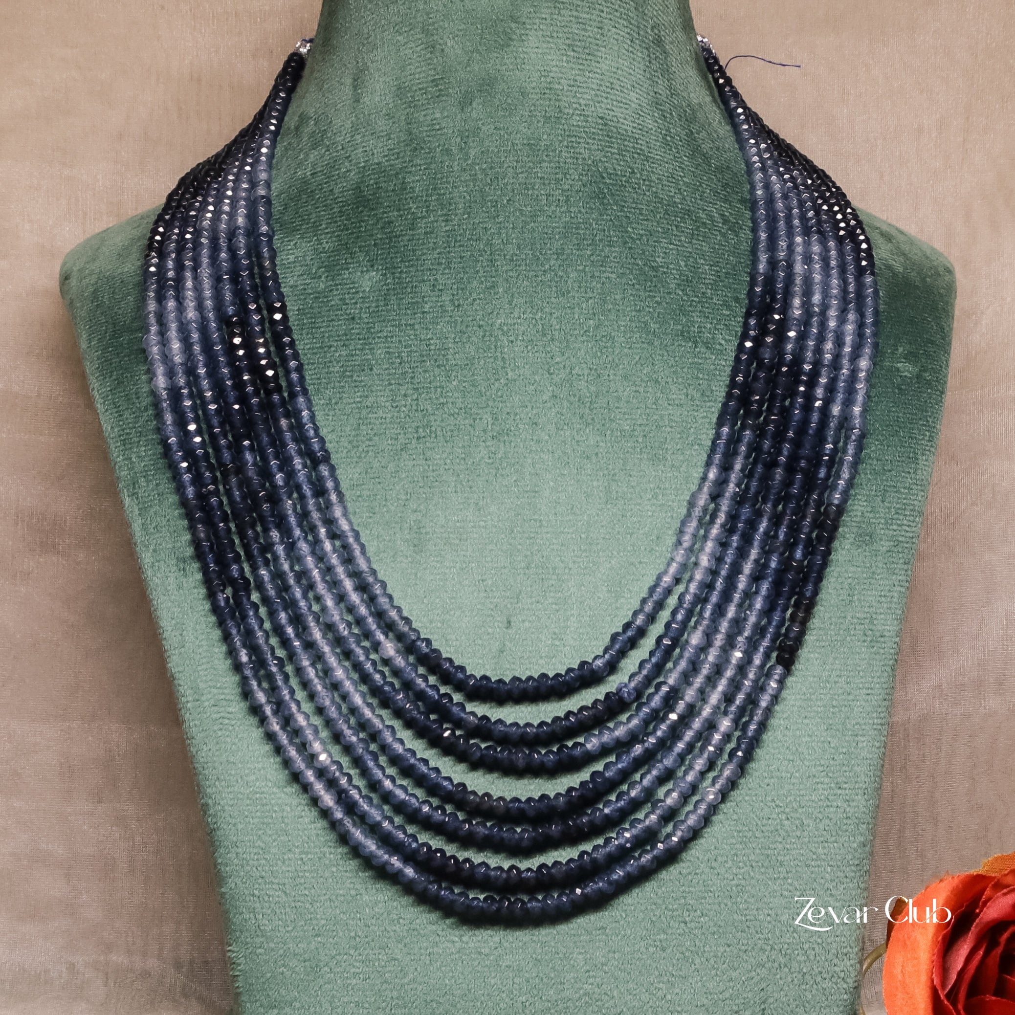 Zevar Club Multi-Colored Beaded Multi-Layer Statement Necklace in Ruby, Emerald & Yellow