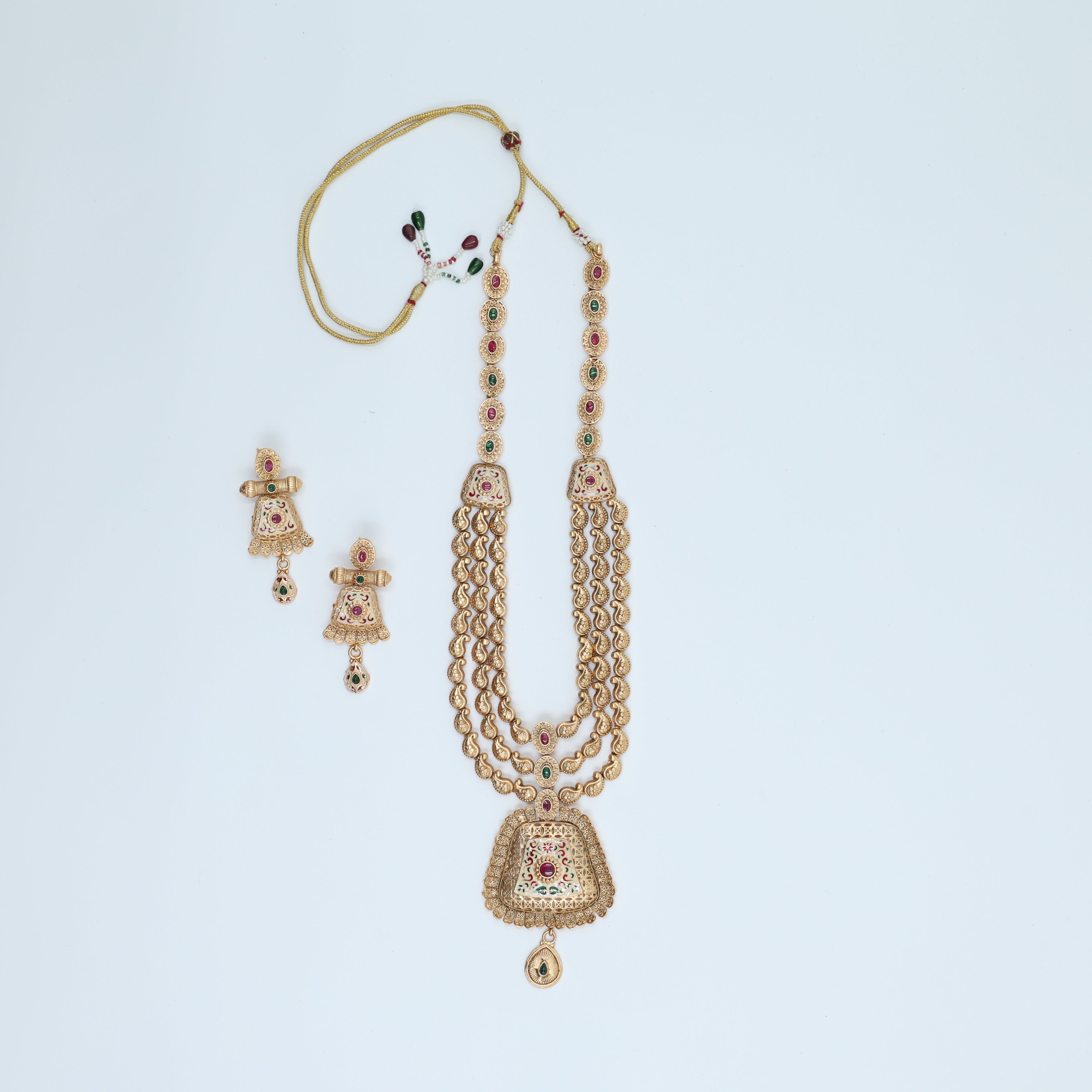 18K Gold Plated Three Layer Meena Set in Pink and Green