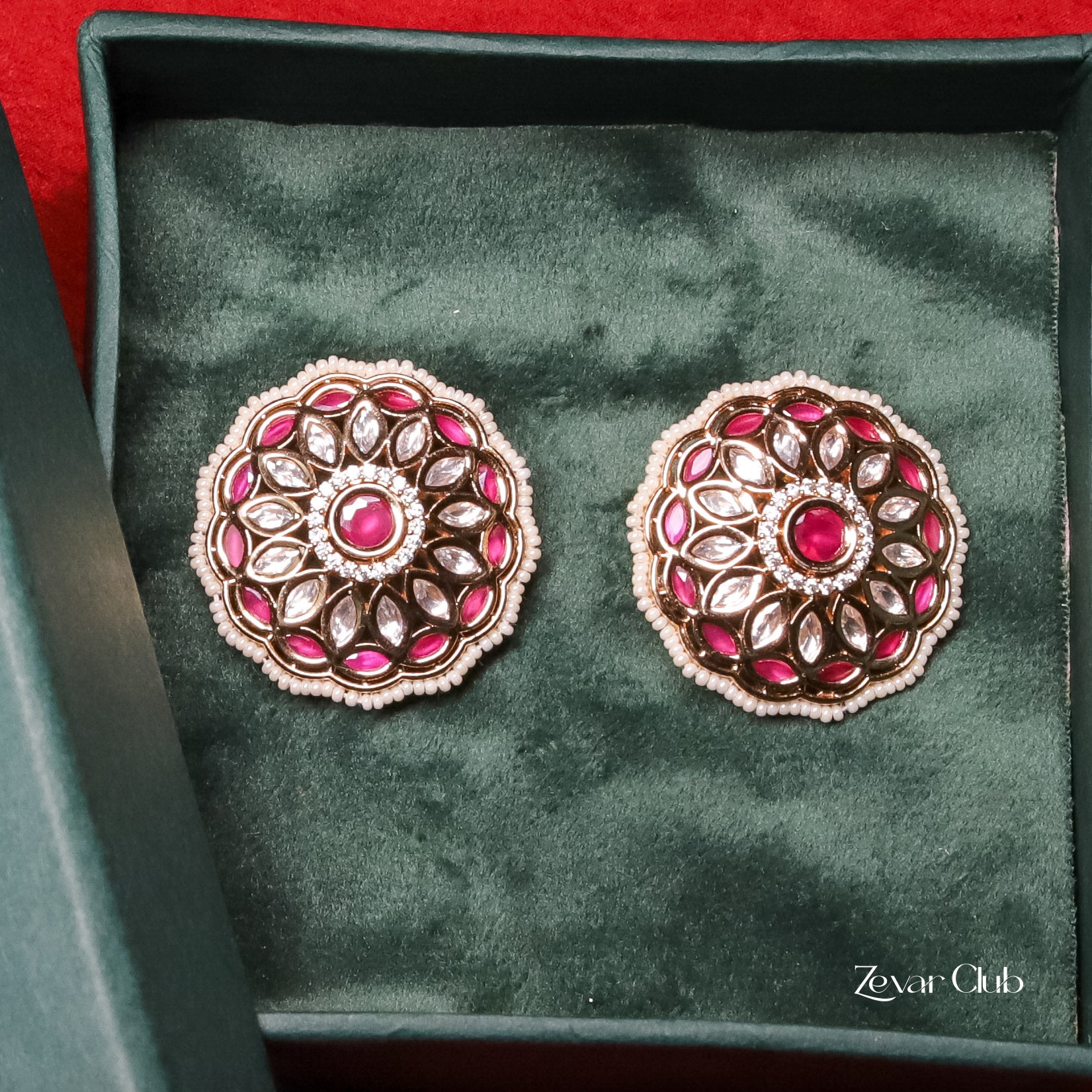 Zevar Club Fine Pearl Kundan Statement Studs