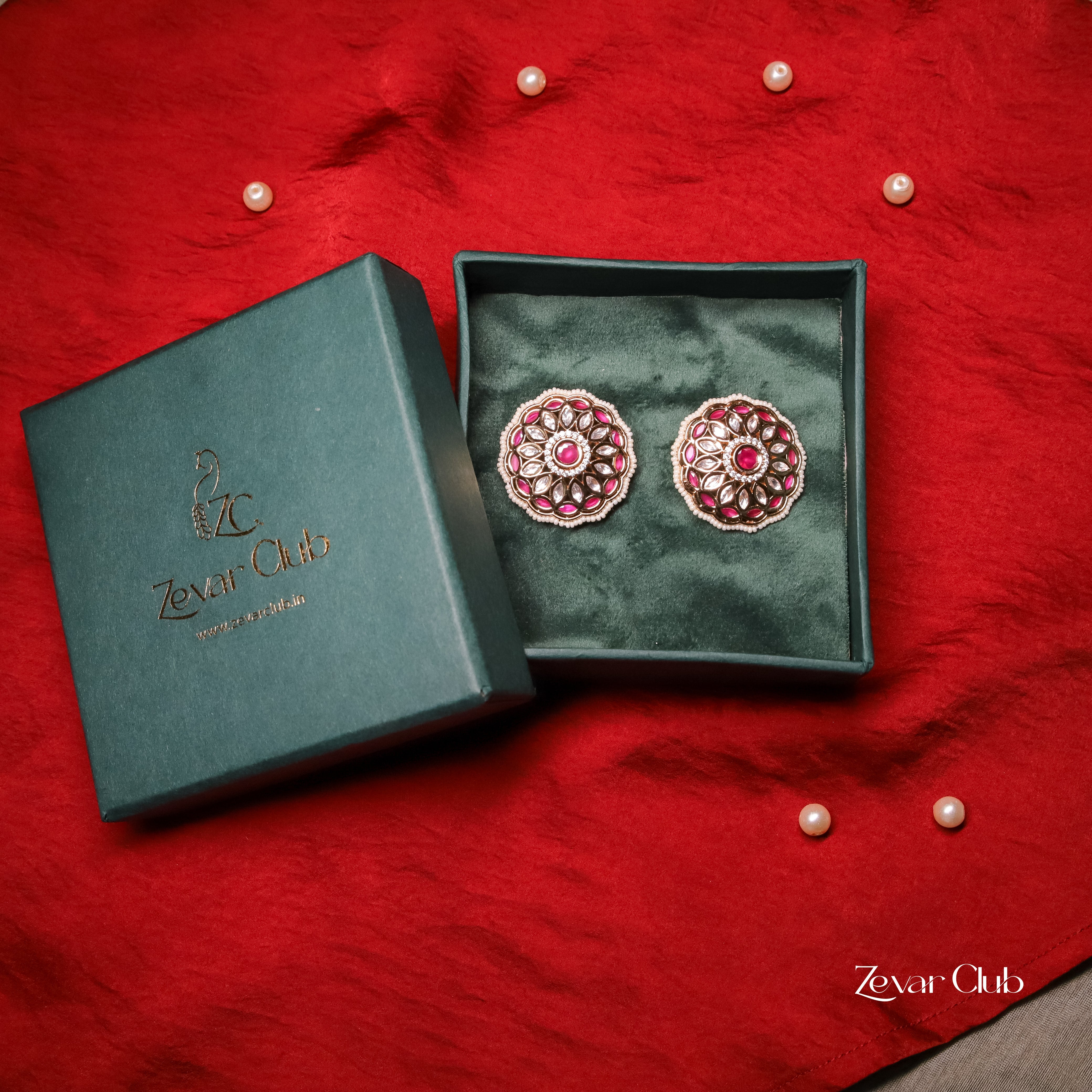 Zevar Club Fine Pearl Kundan Statement Studs