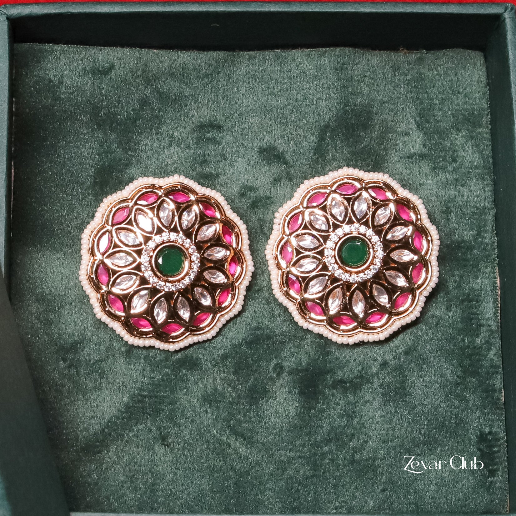 Zevar Club Fine Pearl Kundan Statement Studs