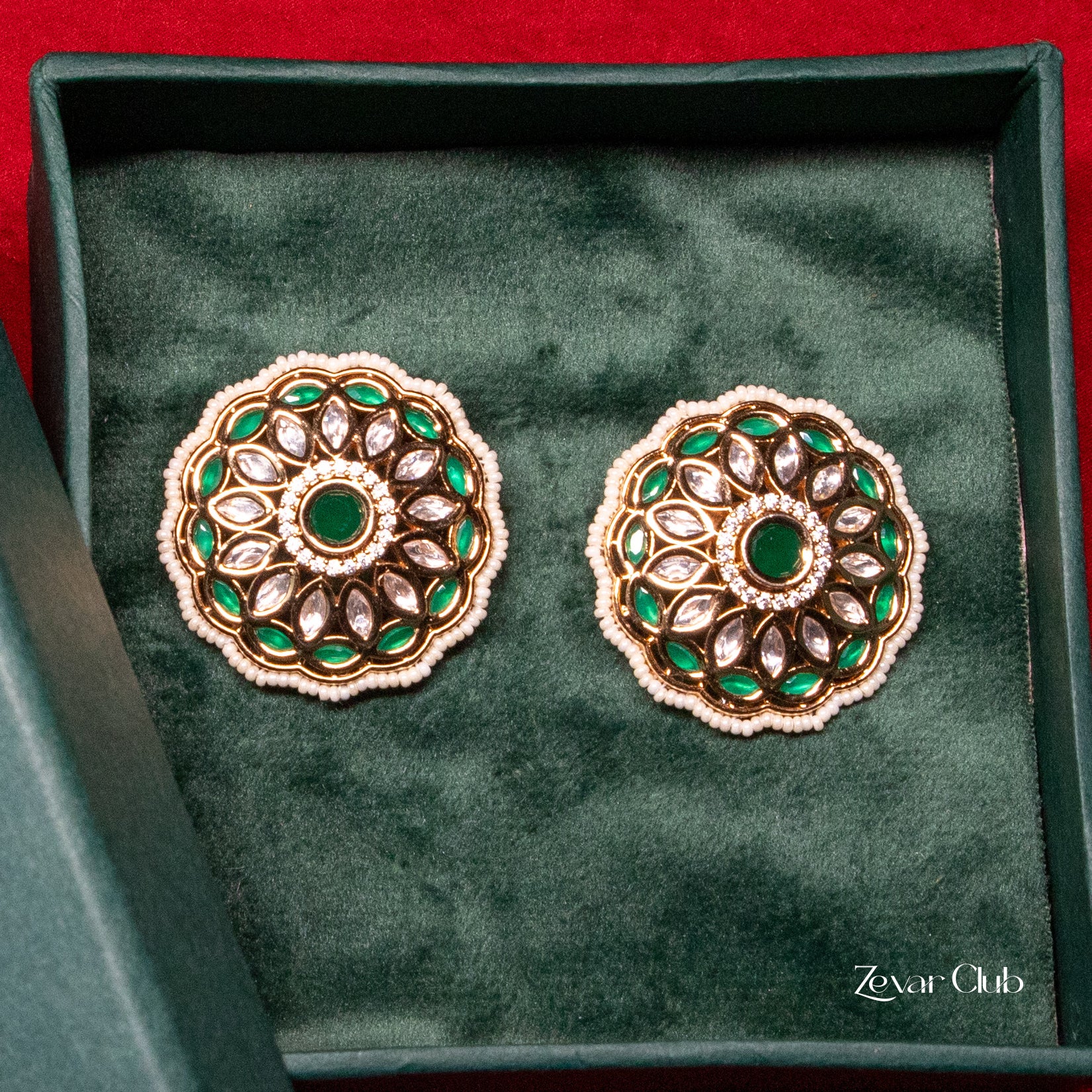 Zevar Club Fine Pearl Kundan Statement Studs
