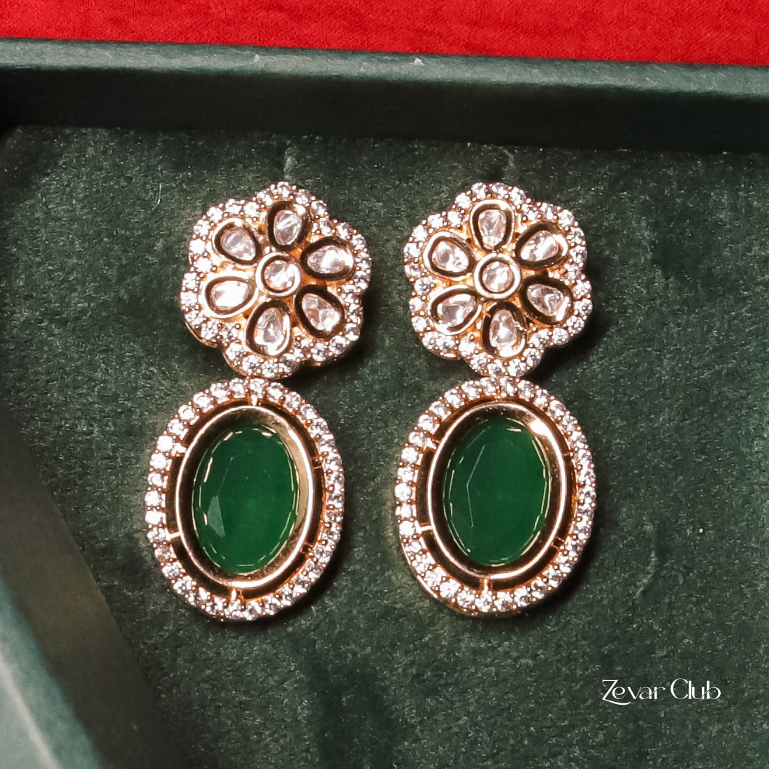 Zevar Club Flower Shaped Kundan Drop Earrings