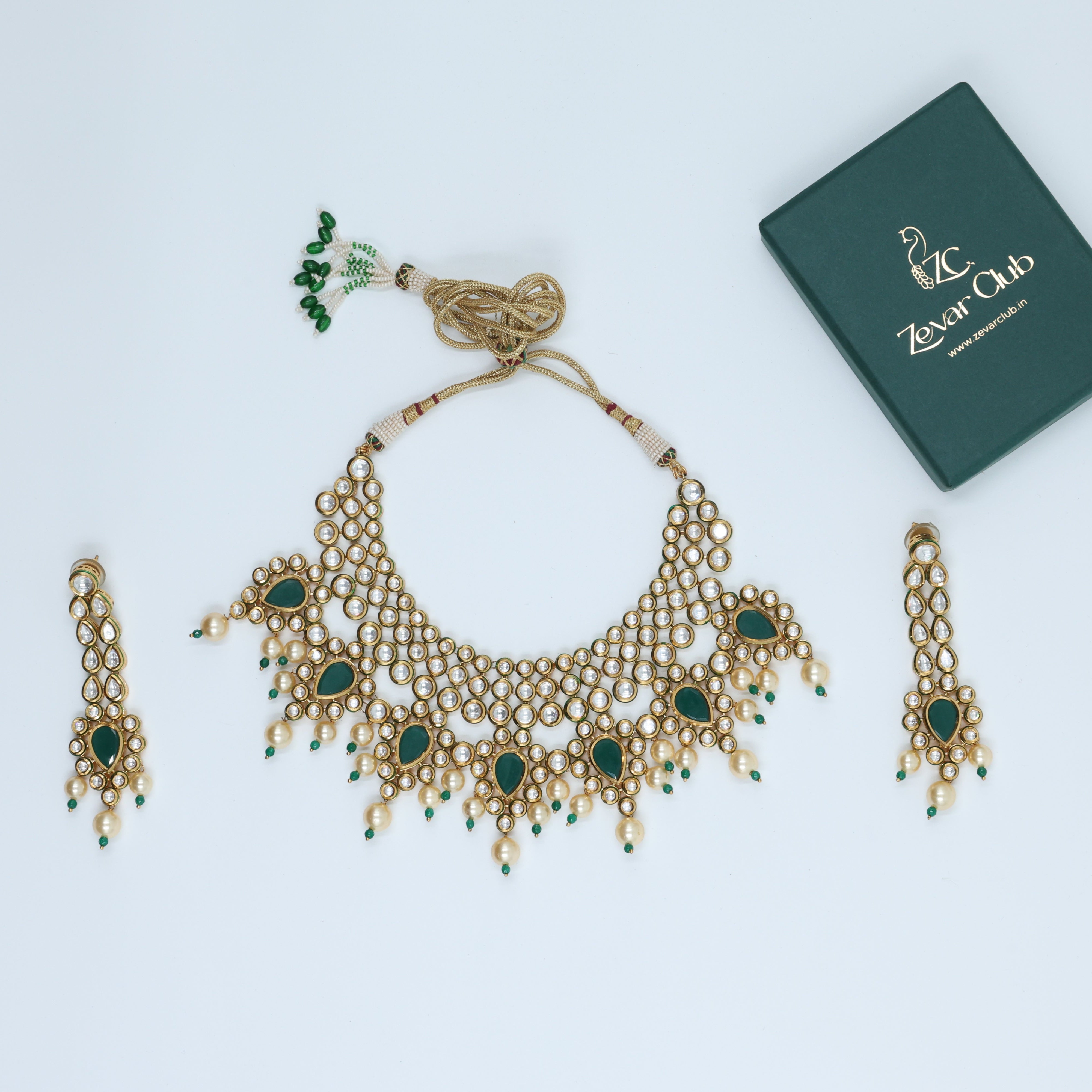 22K Gold Plated Bridal Green Kundan Set
