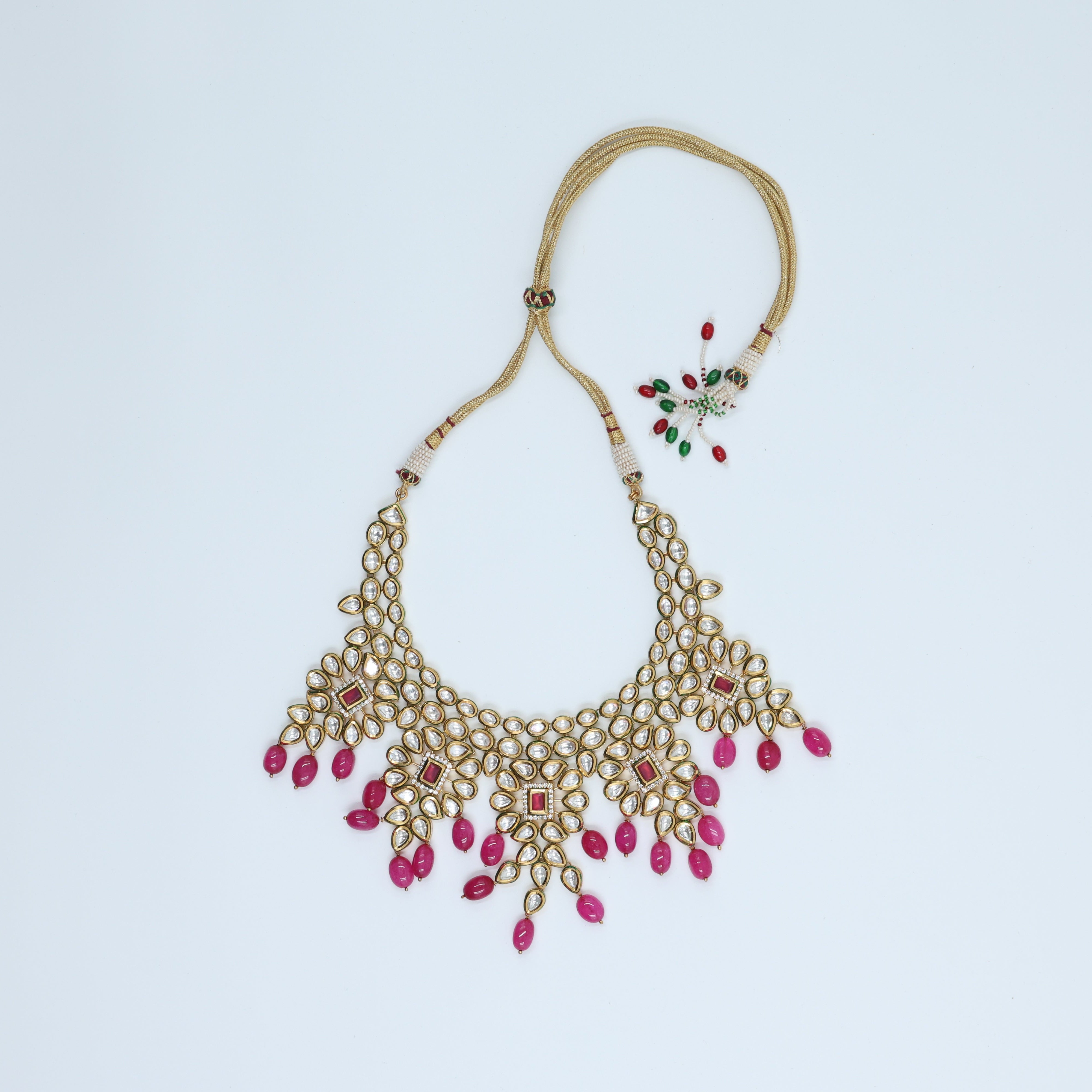 22K Gold Plated Bridal Pink Kundan Set