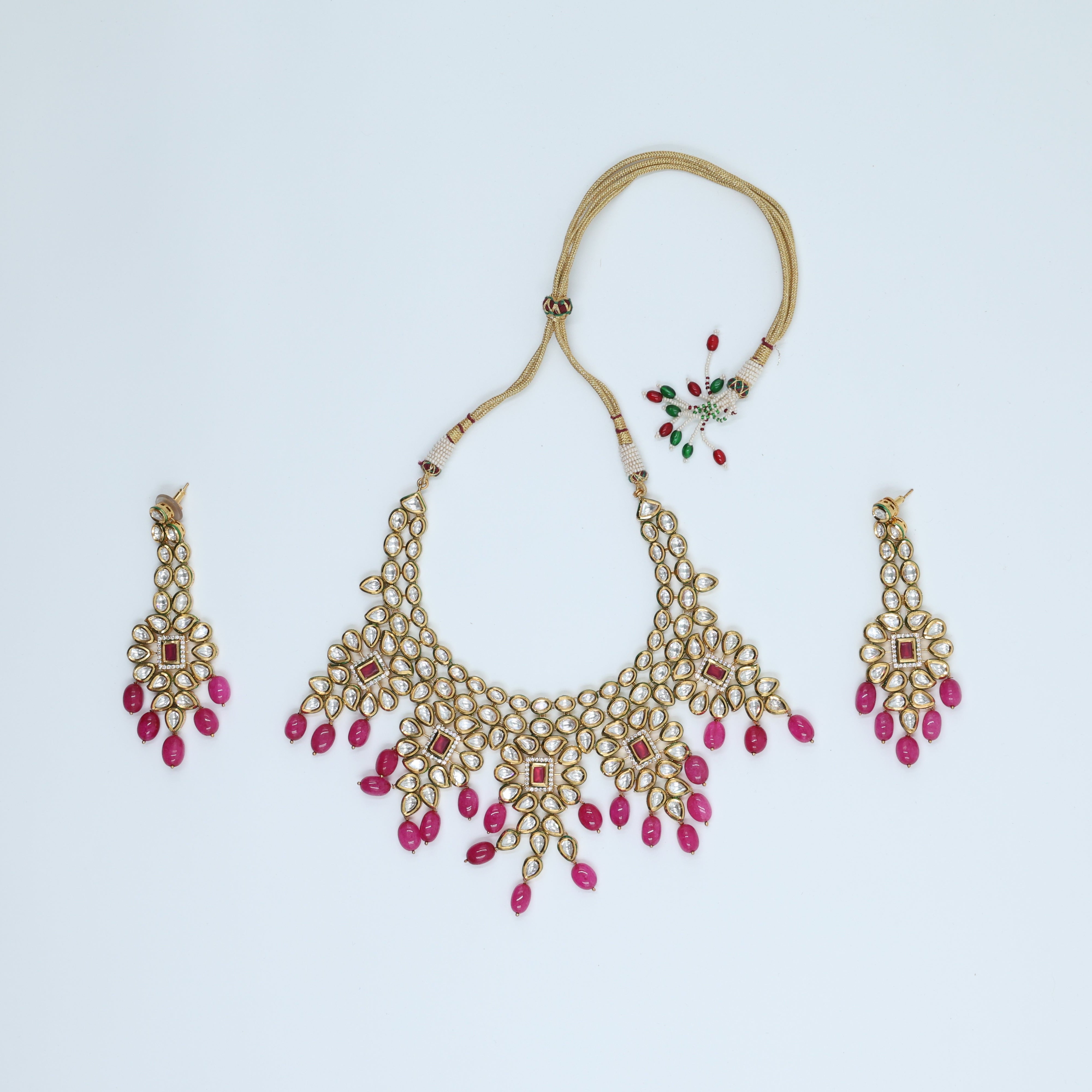 22K Gold Plated Bridal Pink Kundan Set