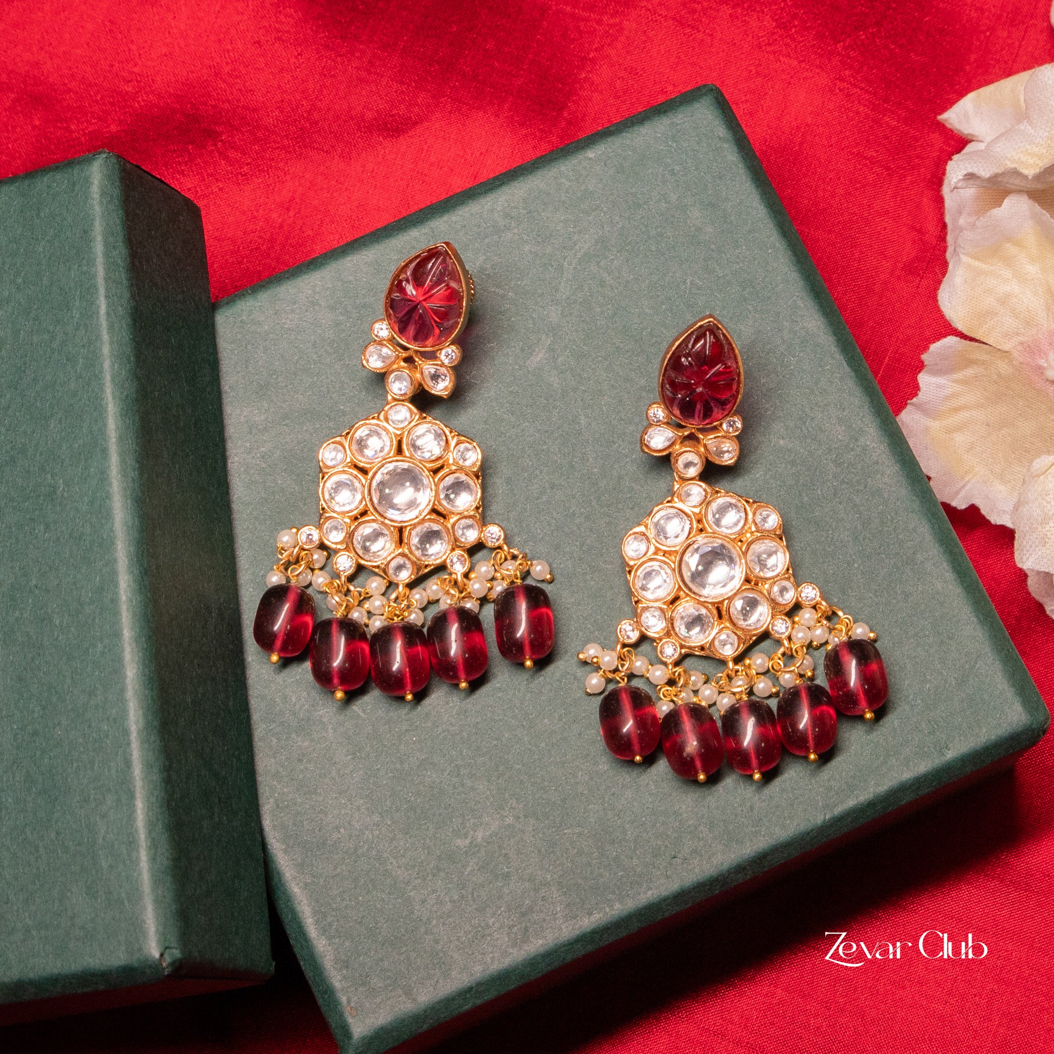 Zevar Club Kundan Polki Drop Earrings