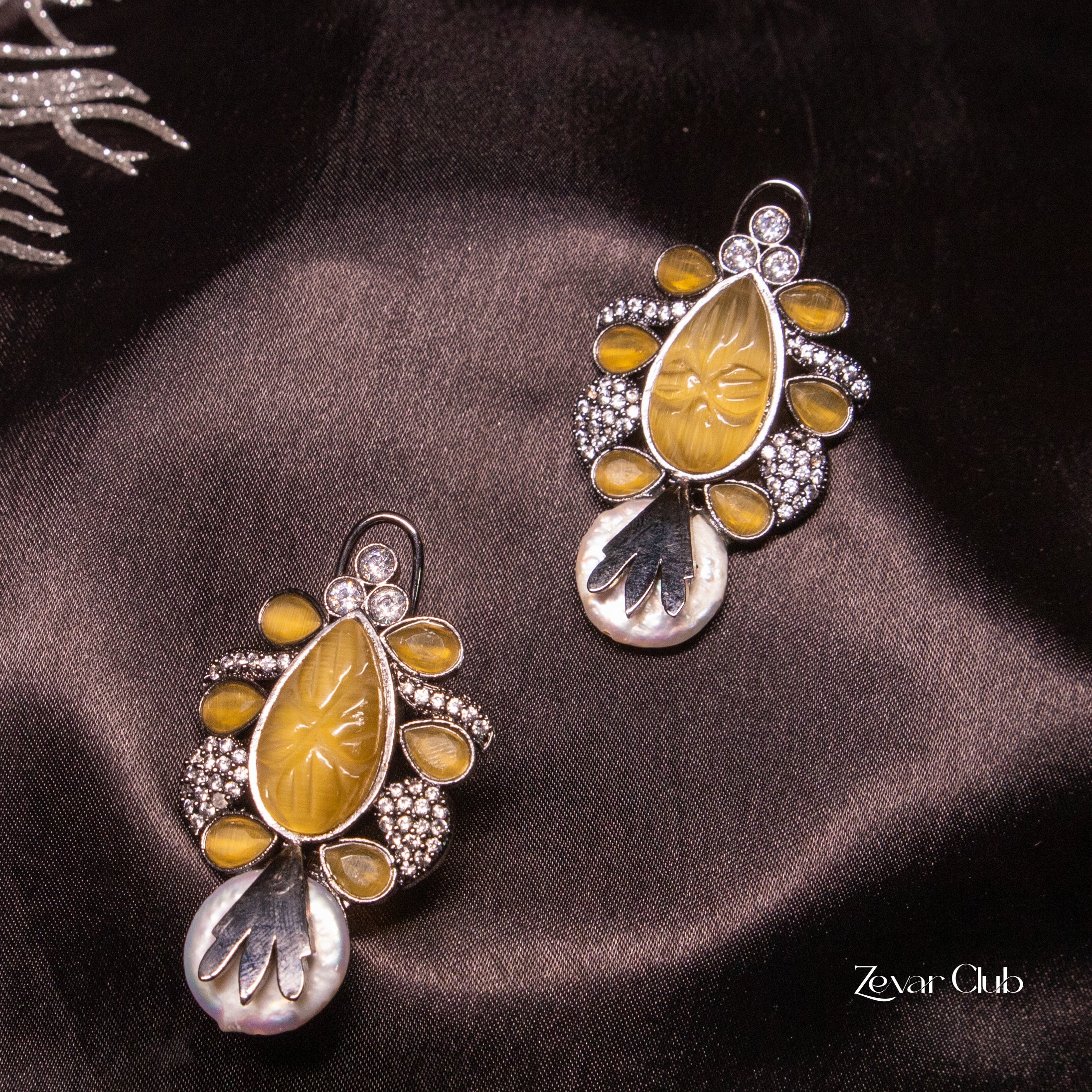 Zevar Club Tribal Pearl Oxidise Earrings