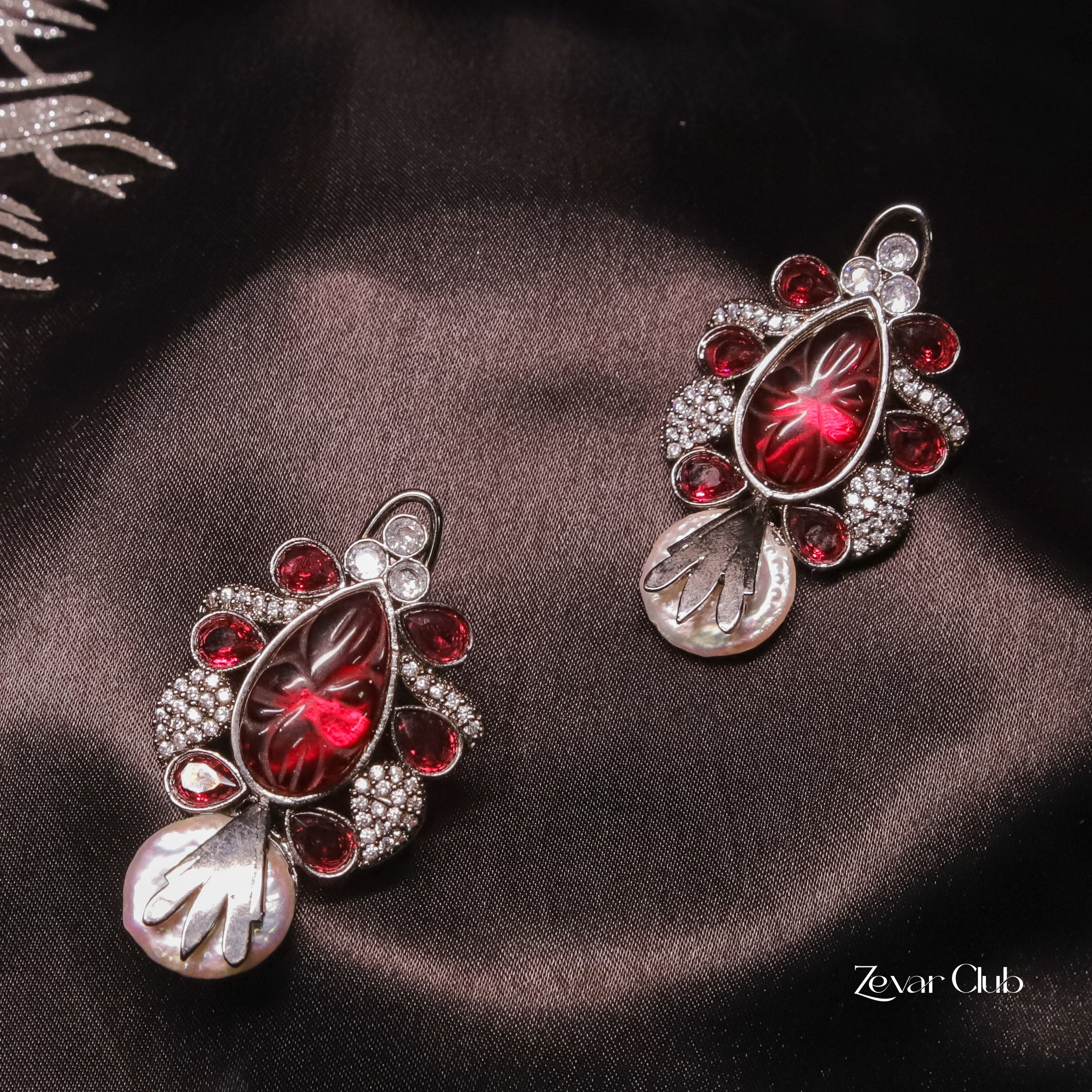 Zevar Club Tribal Pearl Oxidise Earrings