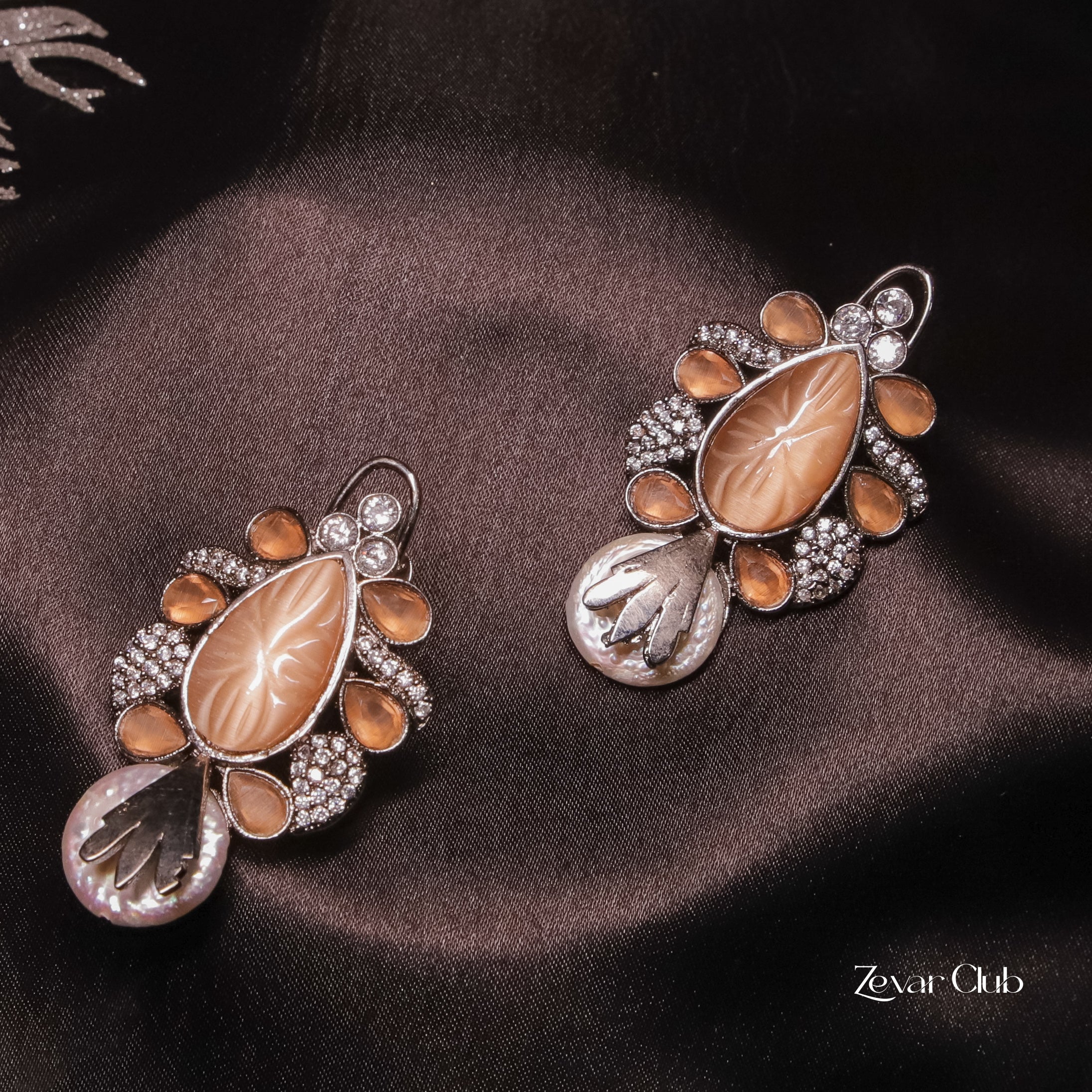 Zevar Club Tribal Pearl Oxidise Earrings