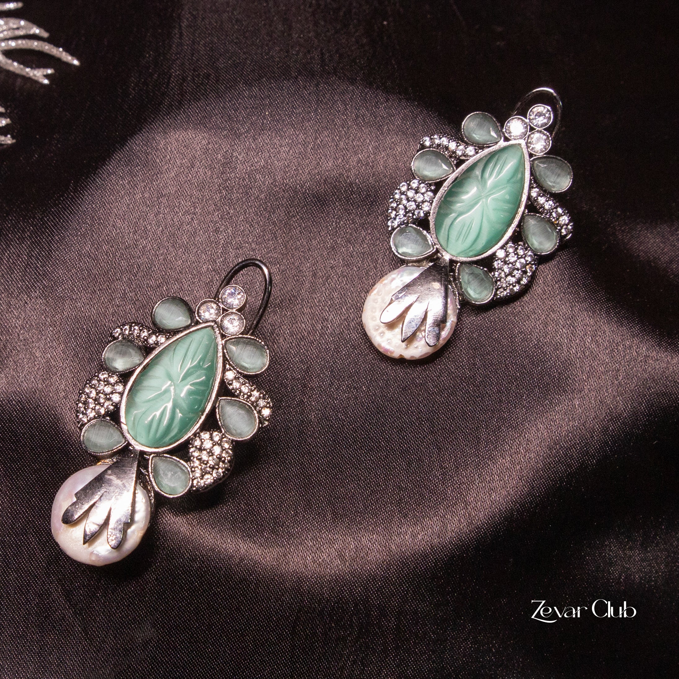 Zevar Club Tribal Pearl Oxidise Earrings