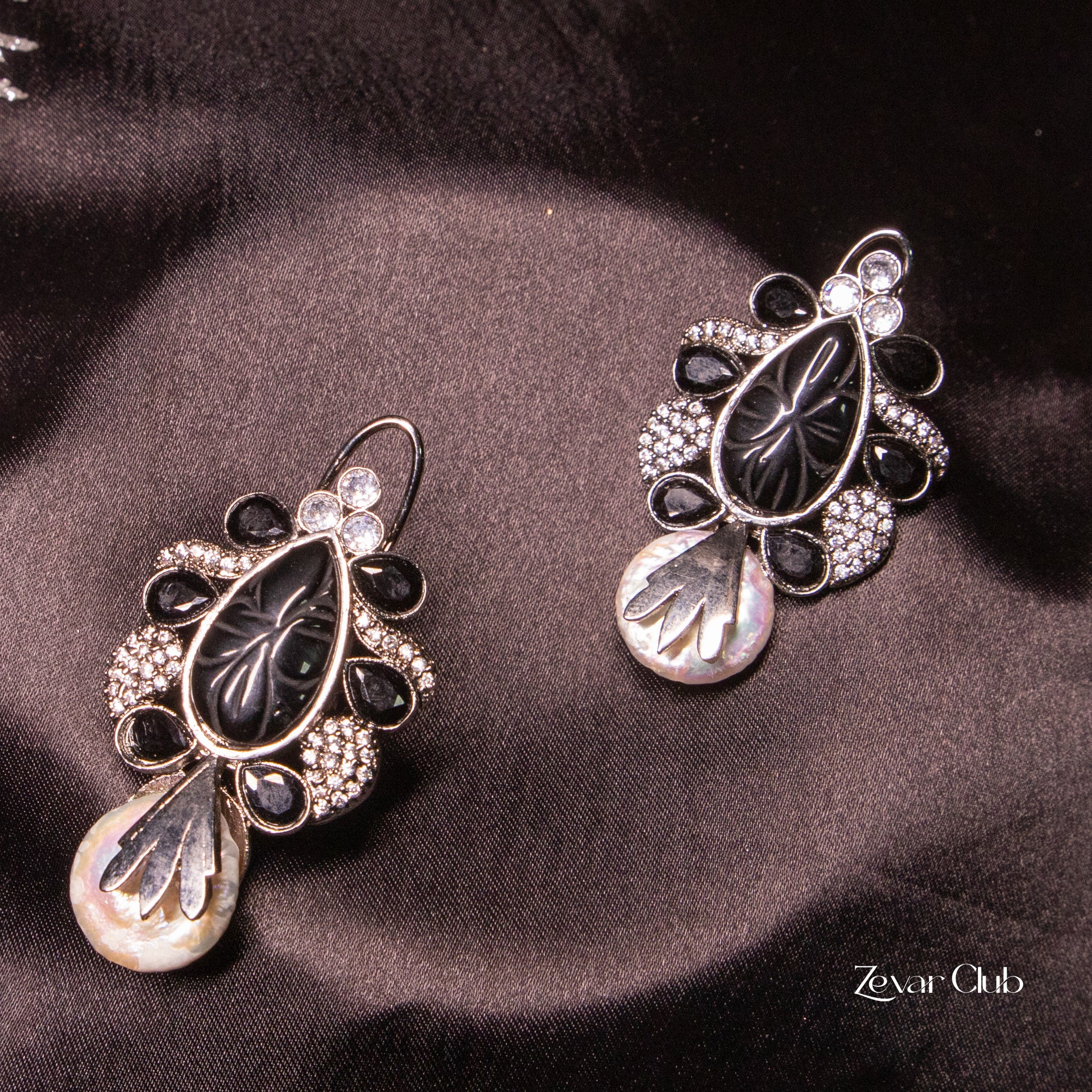 Zevar Club Tribal Pearl Oxidise Earrings