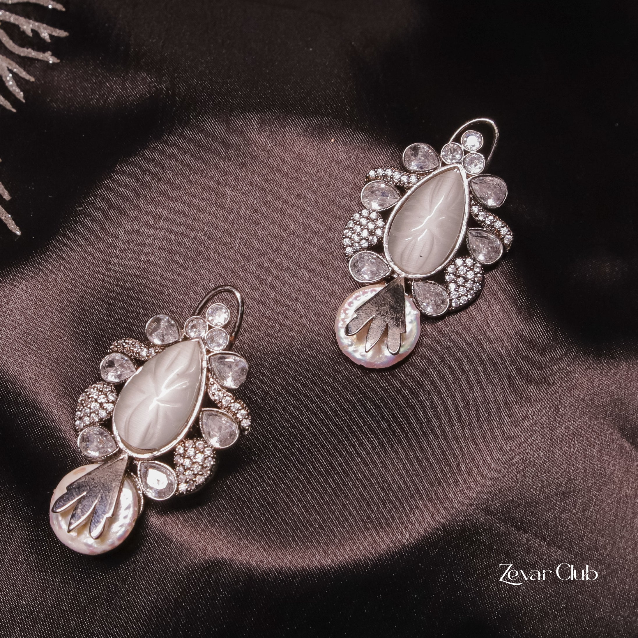 Zevar Club Tribal Pearl Oxidise Earrings