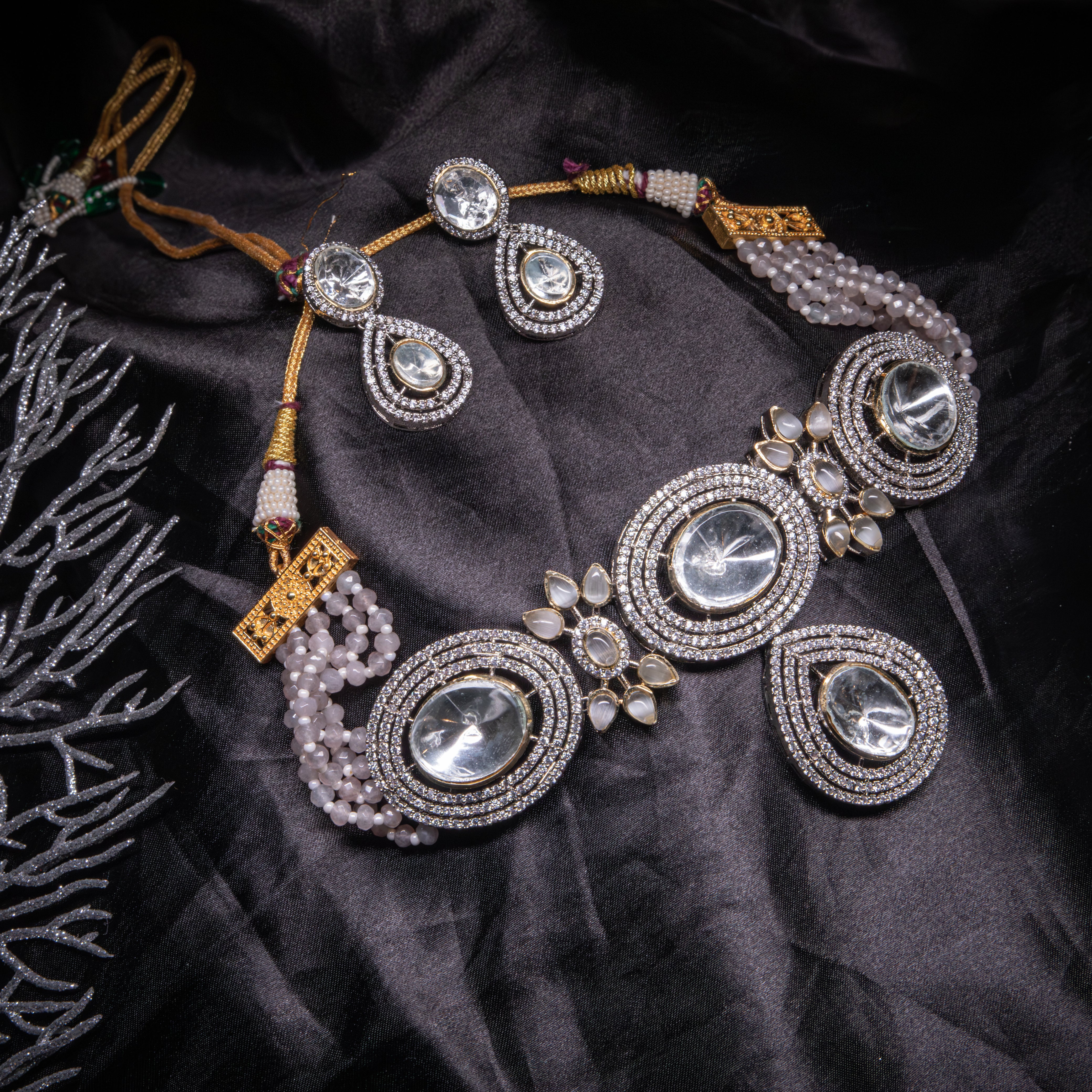 American Diamond Grey Silver Choker