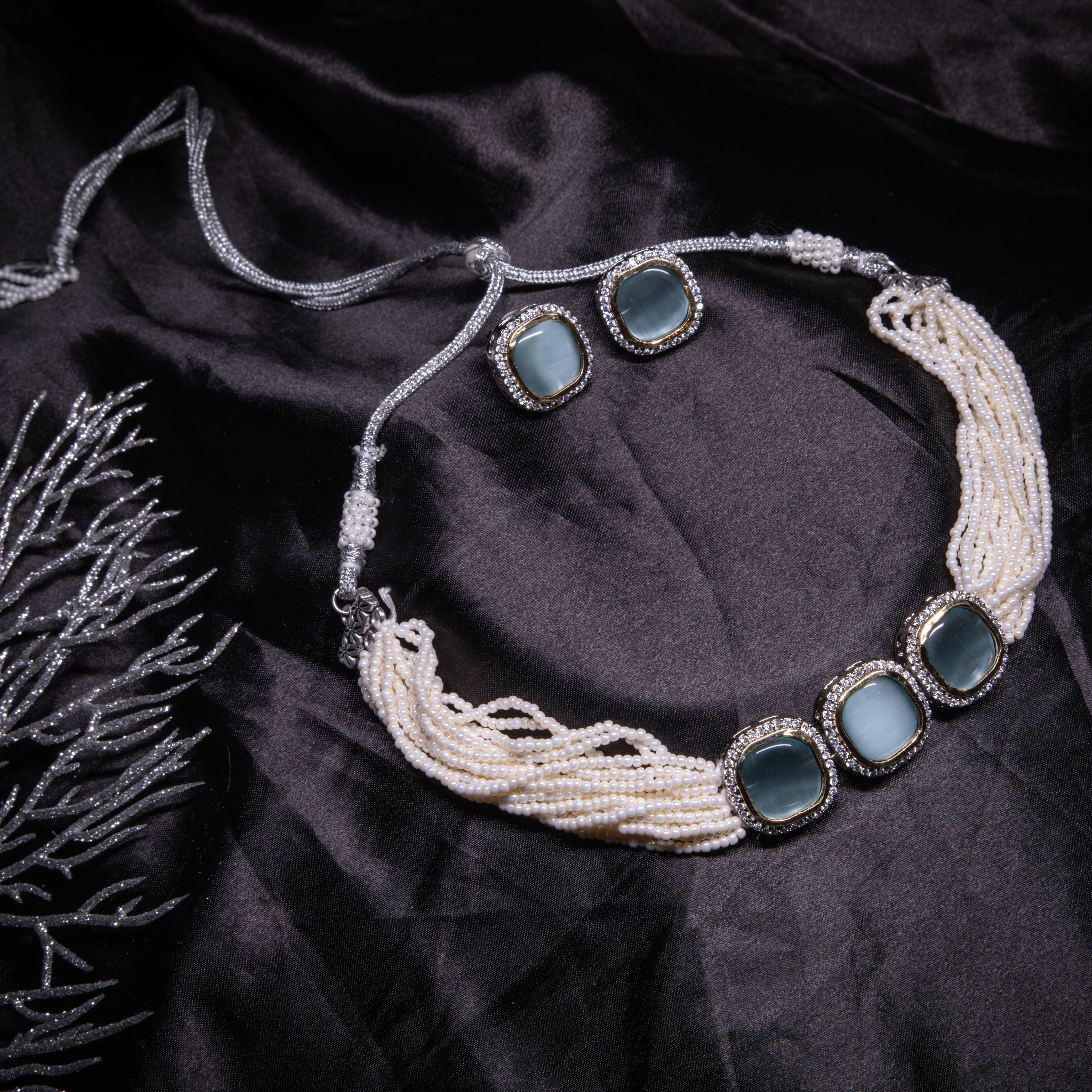 Pearl Choker with Statement Earrings