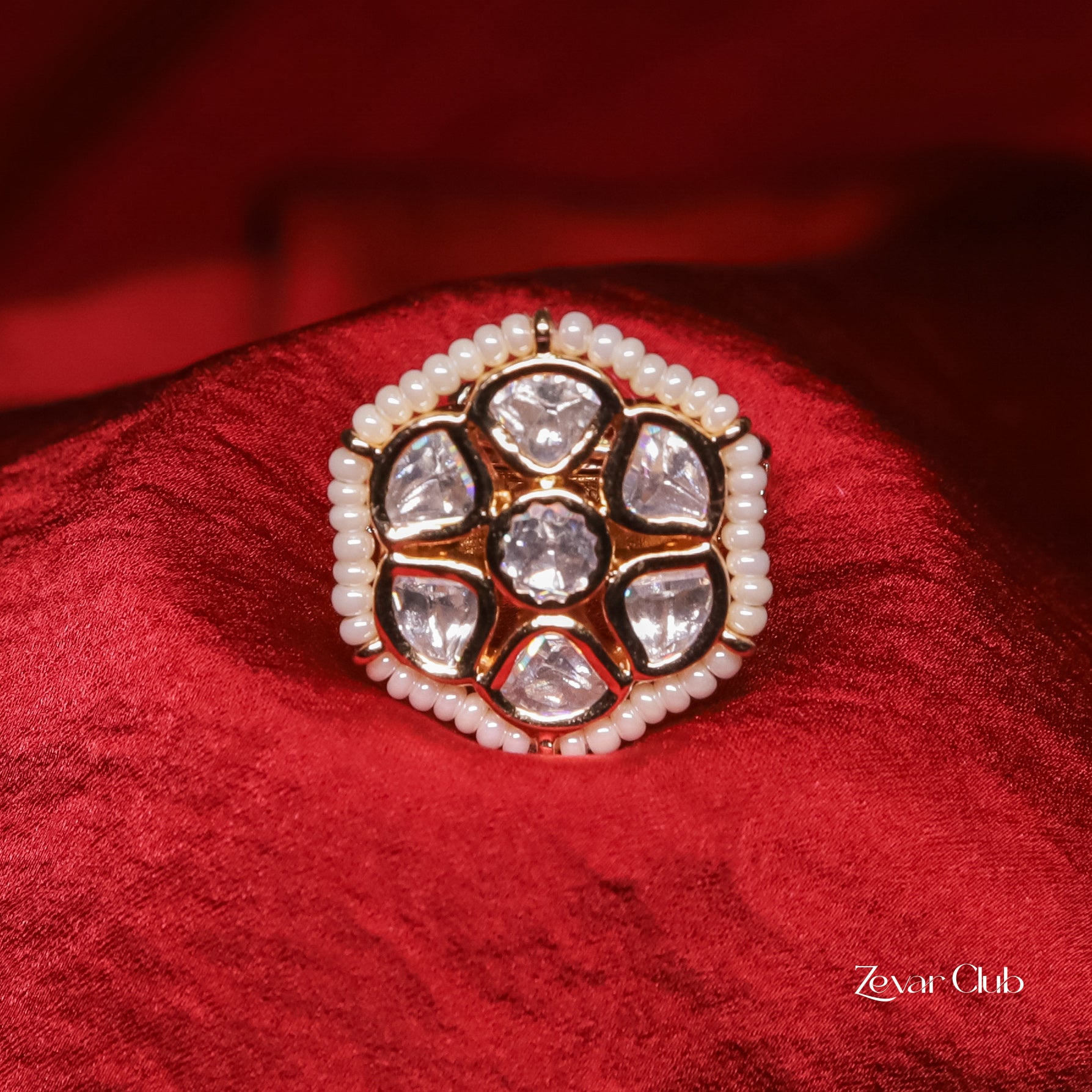 Zevar Club Fine Pearl Chic Kundan Ring