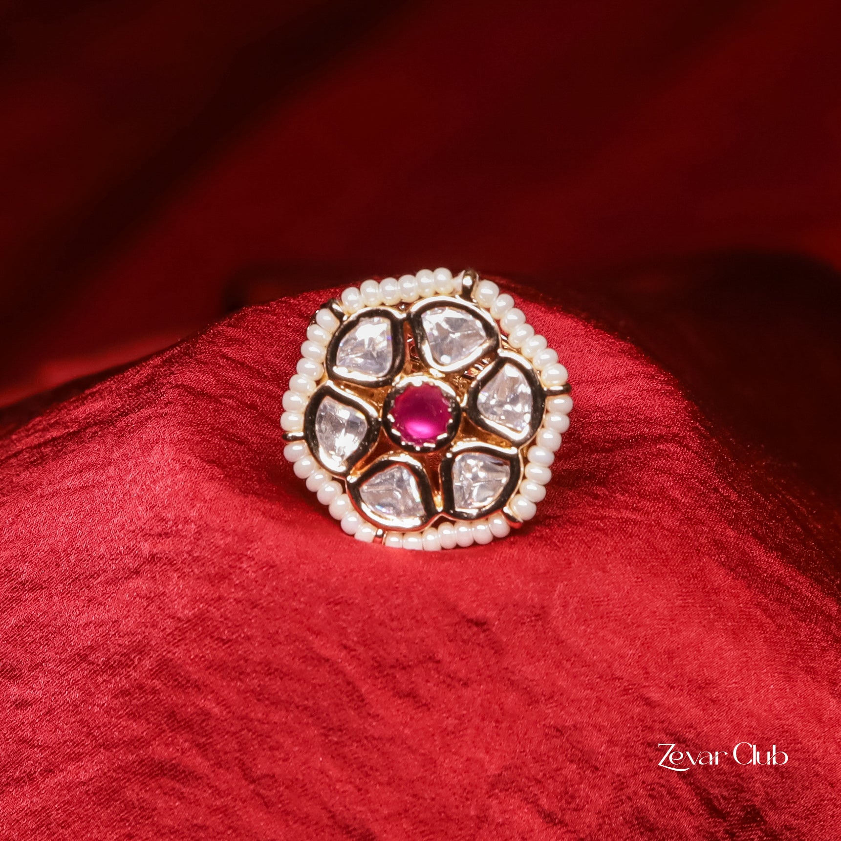 Zevar Club Fine Pearl Chic Kundan Ring