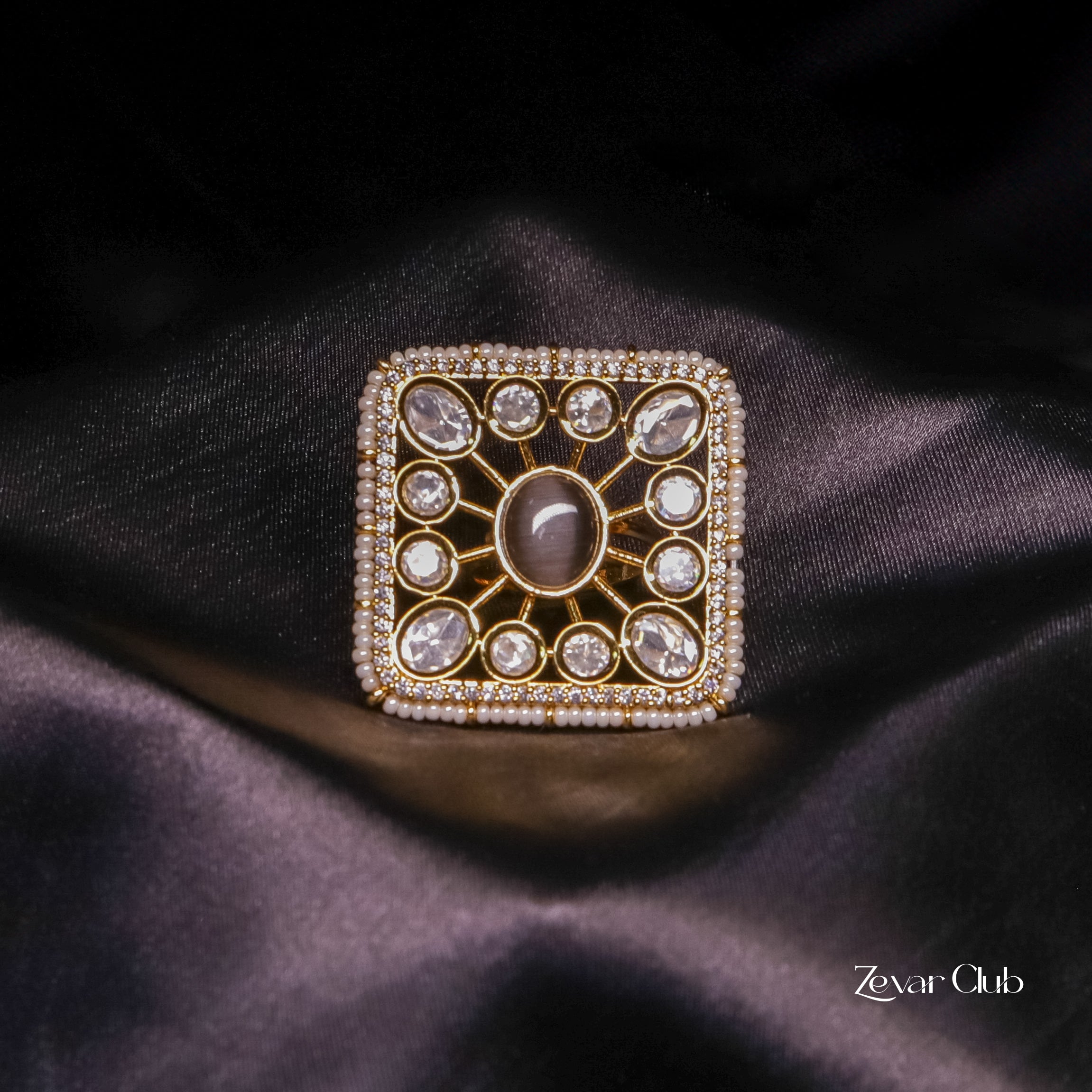 Elegant Fine Pearl Grey Statement Adjustable Ring