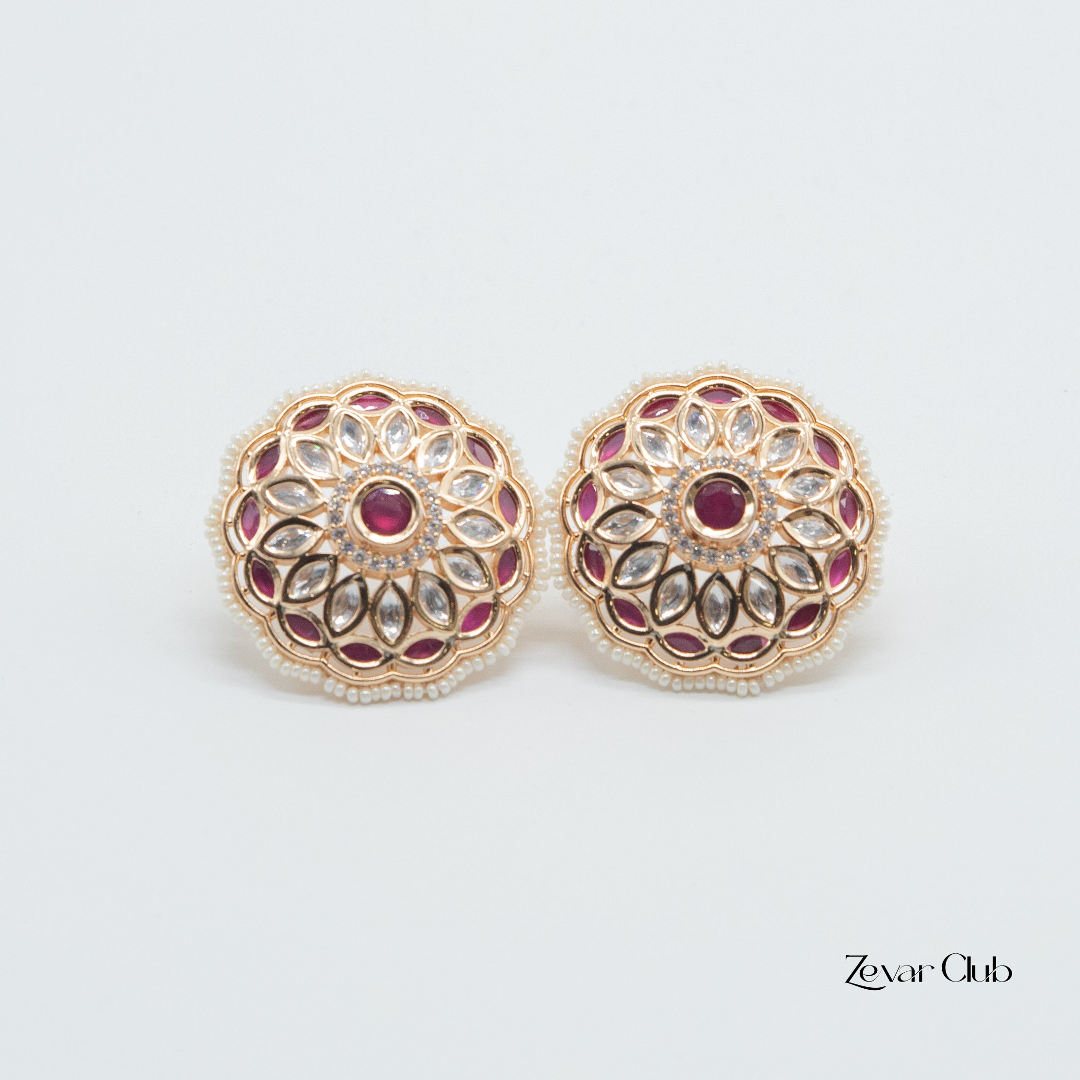 Zevar Club Fine Pearl Kundan Statement Studs