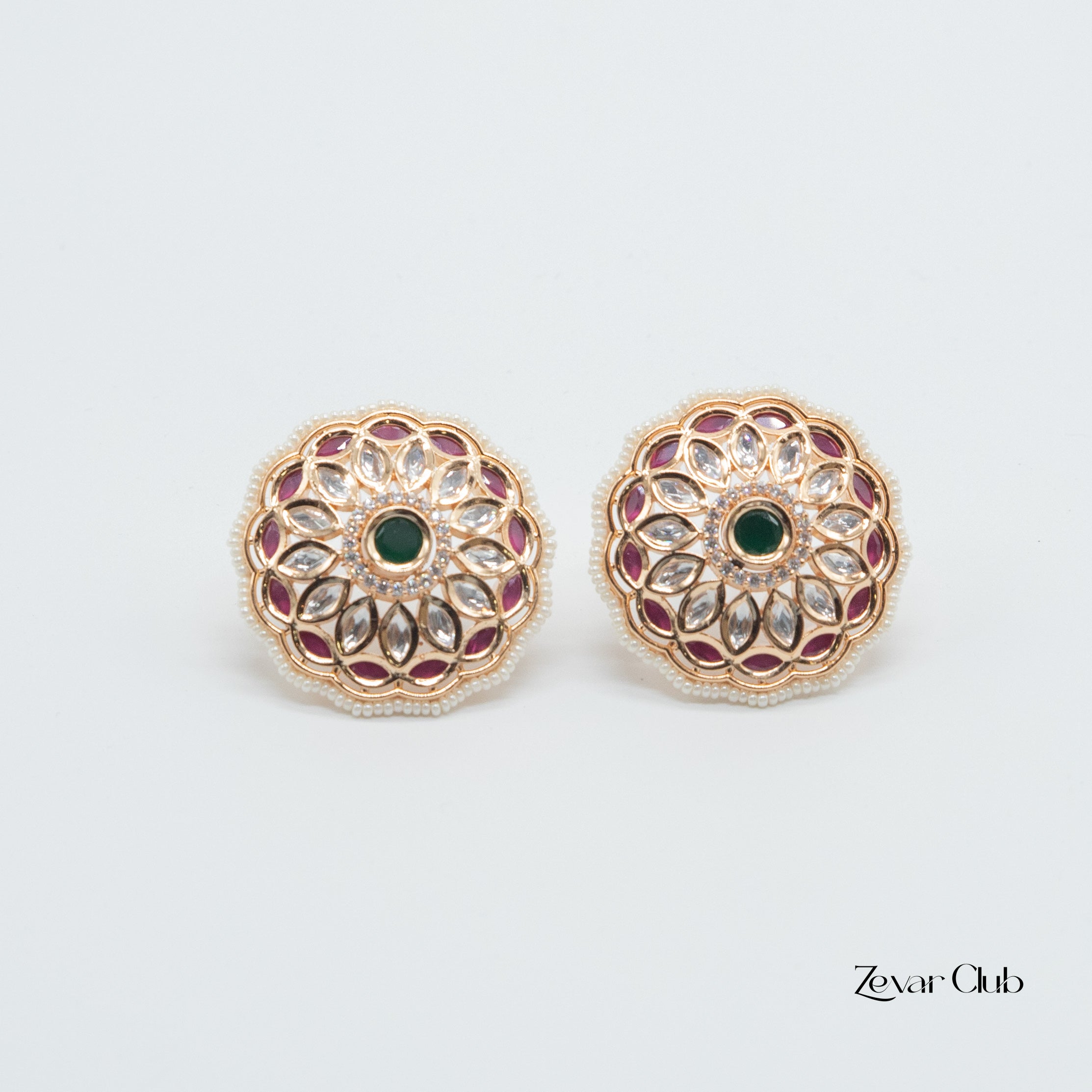 Zevar Club Fine Pearl Kundan Statement Studs