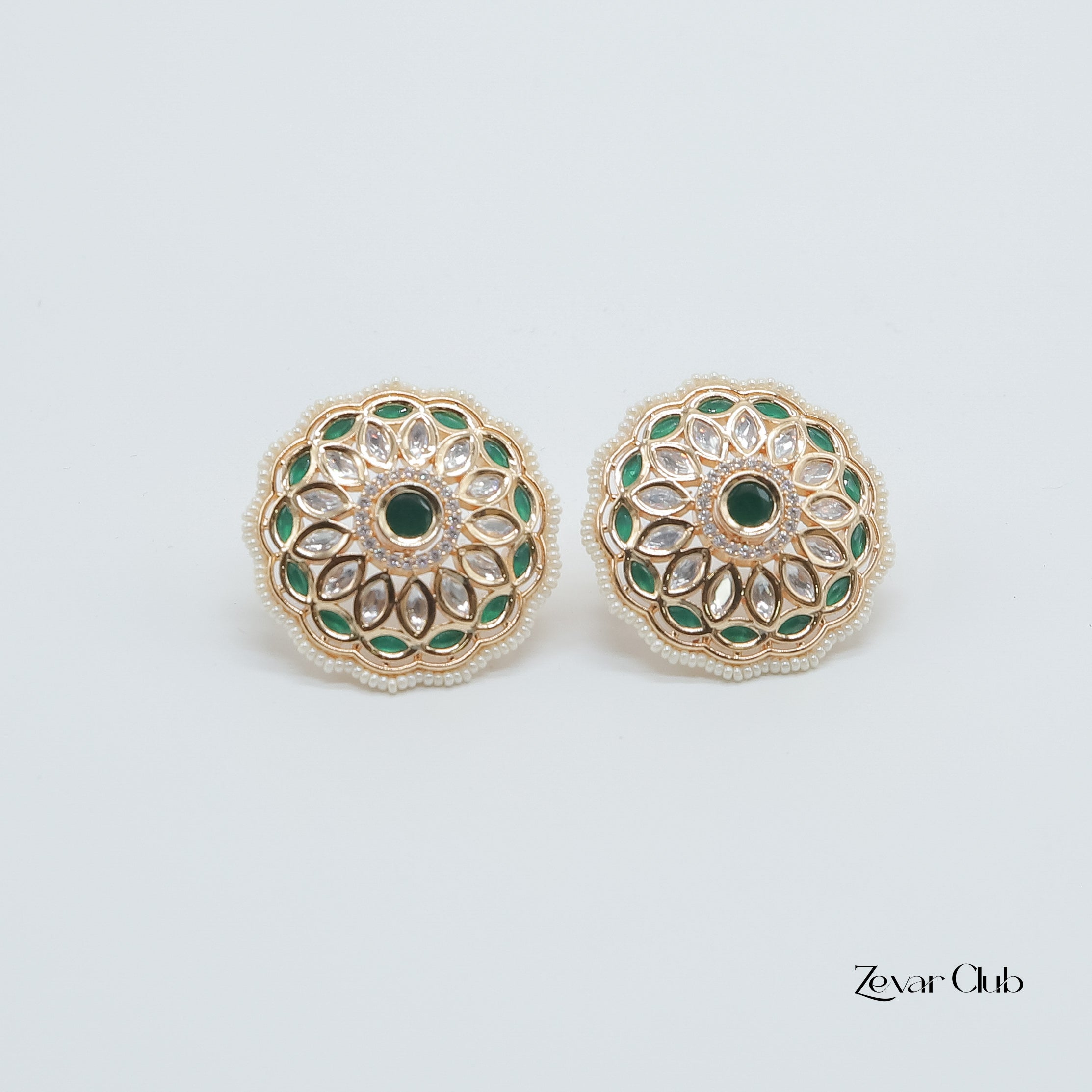 Zevar Club Fine Pearl Kundan Statement Studs