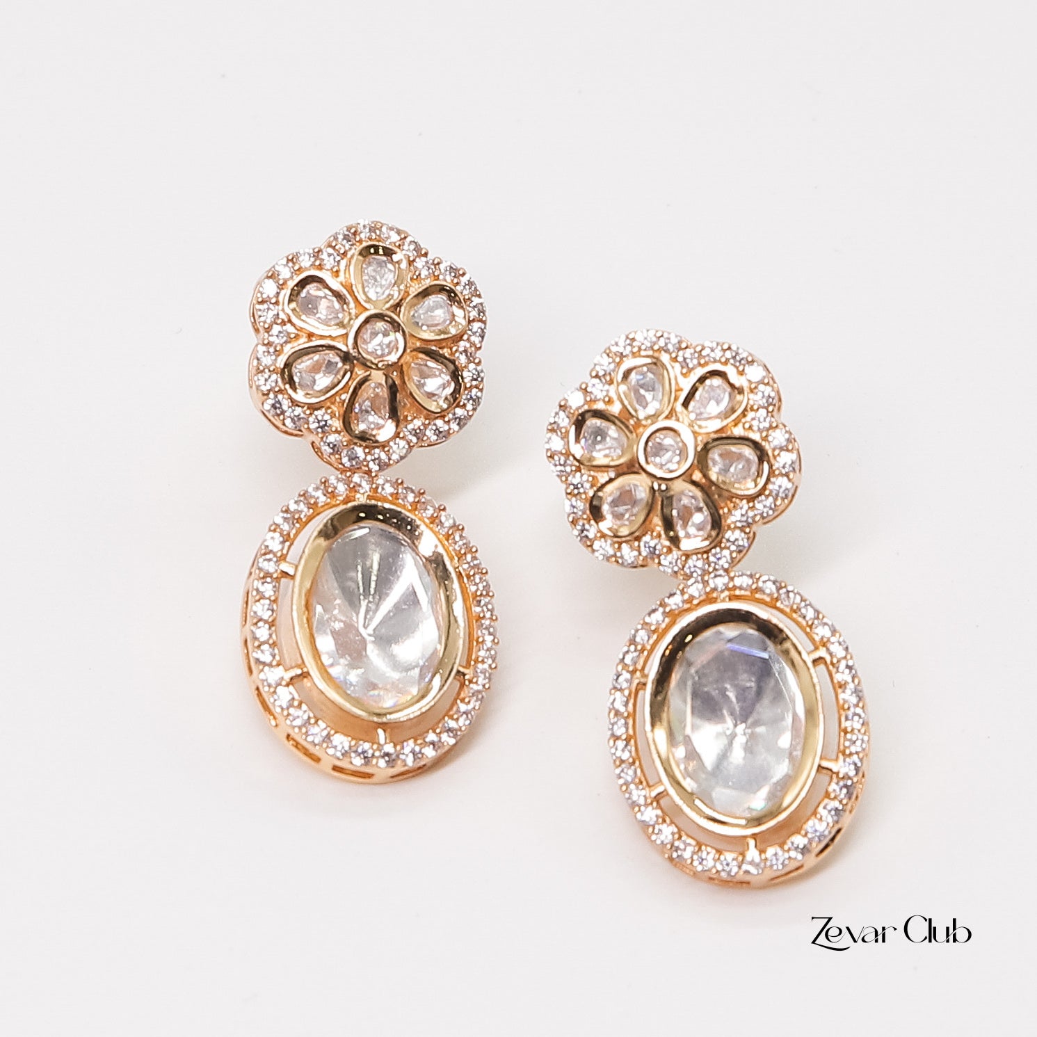Zevar Club Flower Shaped Kundan Drop Earrings